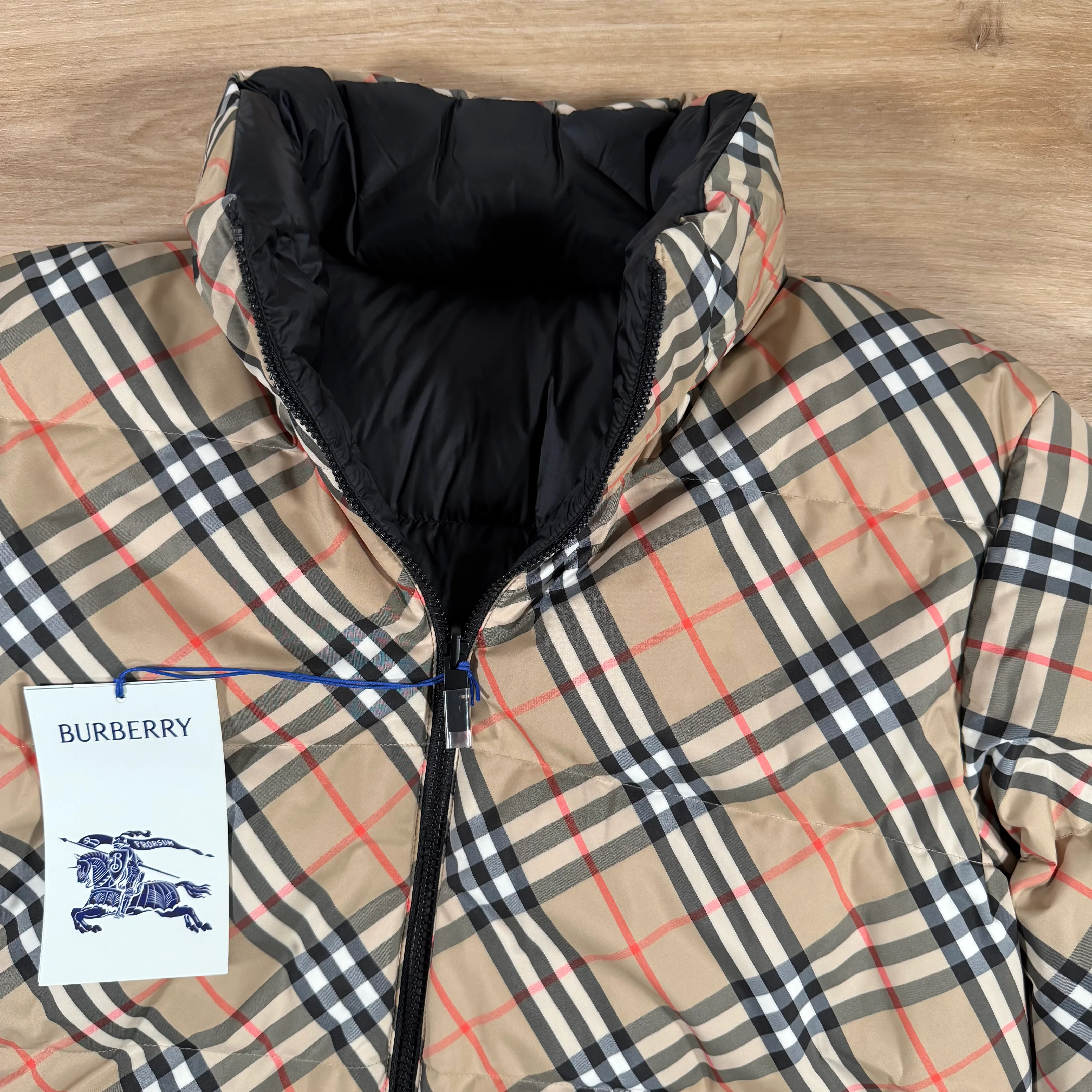 Burberry Reversible Check Snowdon Puffer Jacket in Sand Beige - Image 4