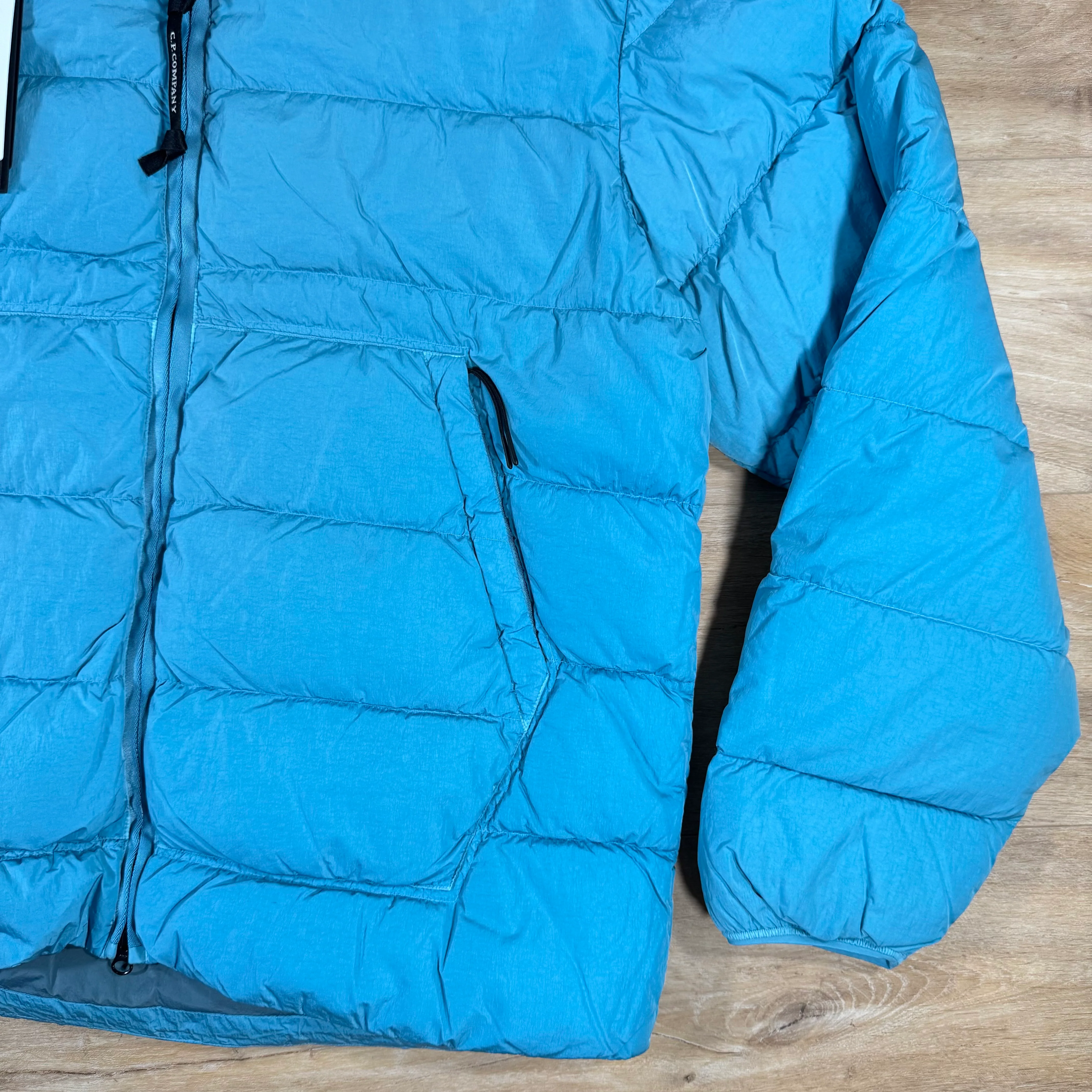 C.P. Company Chrome-R Goggle Down Jacket in Aegean Blue - Image 3