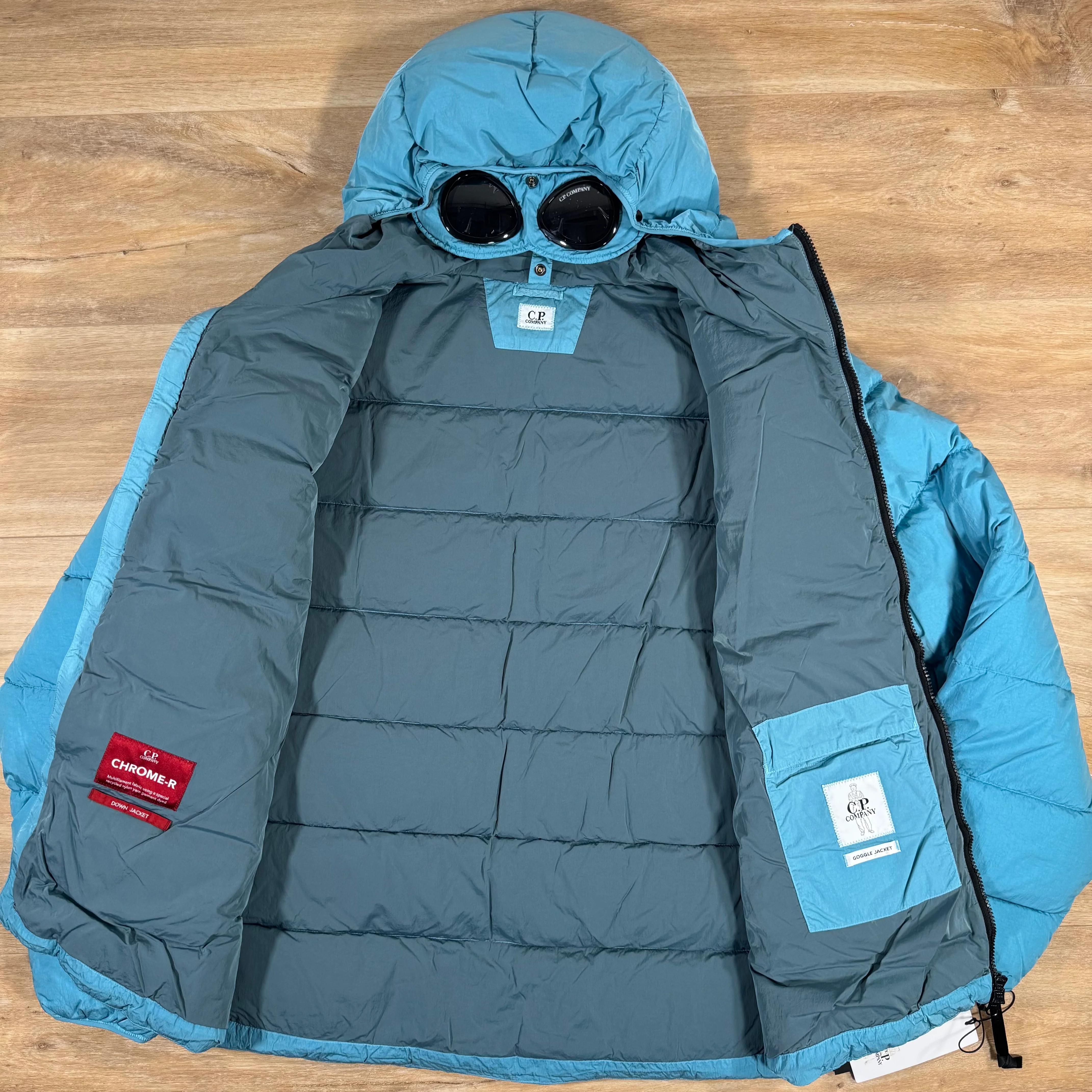 C.P. Company Chrome-R Goggle Down Jacket in Aegean Blue - Image 4