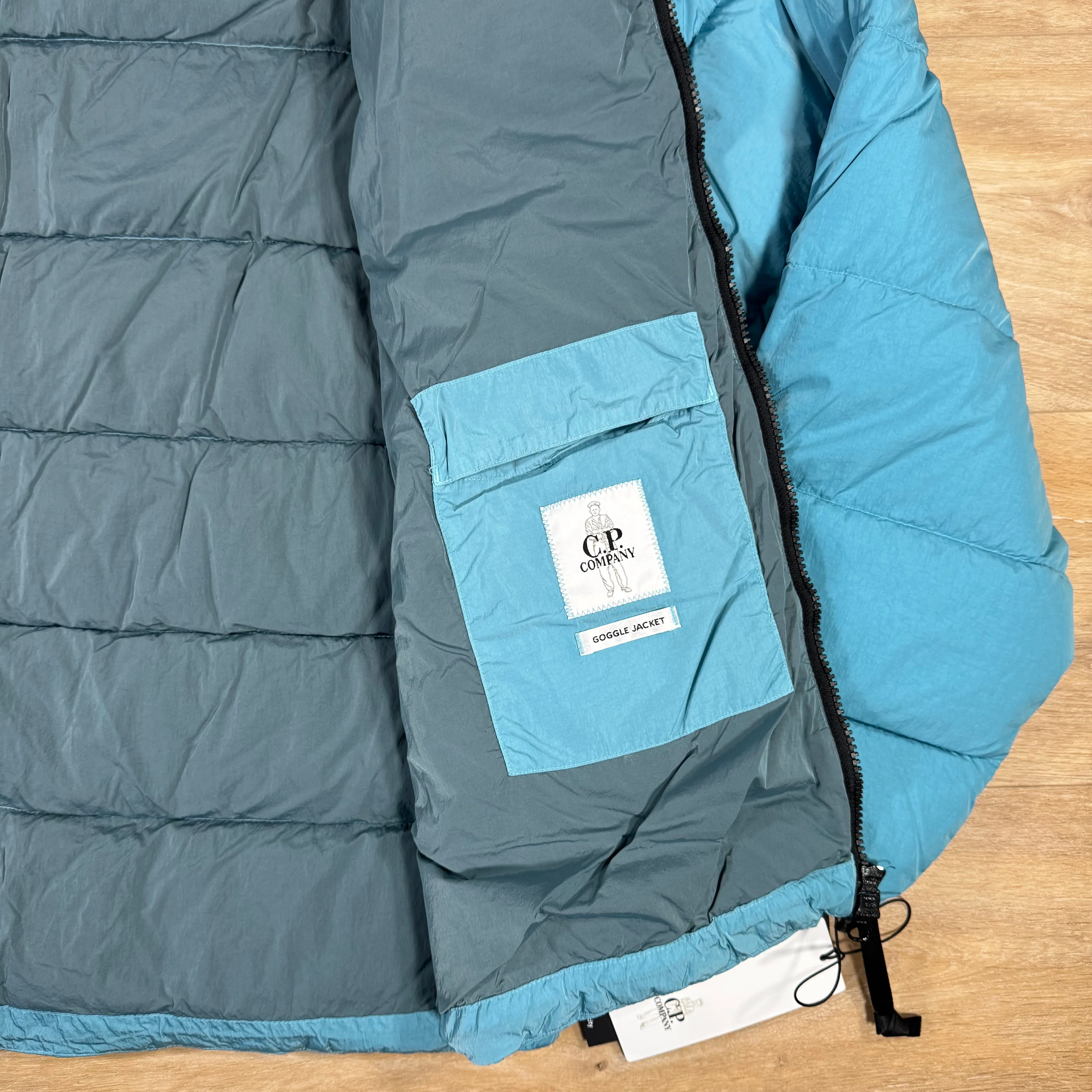 C.P. Company Chrome-R Goggle Down Jacket in Aegean Blue - Image 7