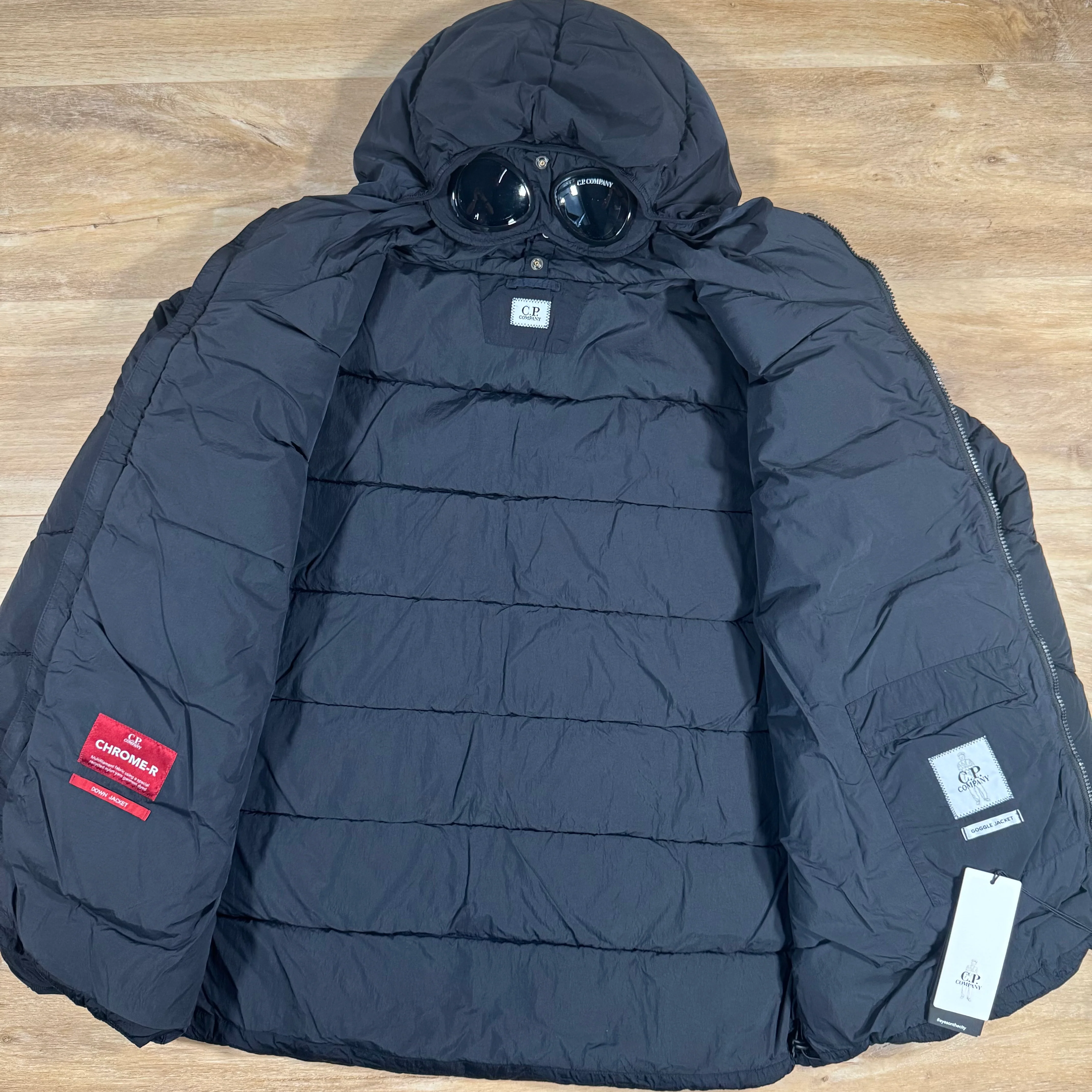 C.P. Company Chrome-R Goggle Down Jacket in Navy - Image 4