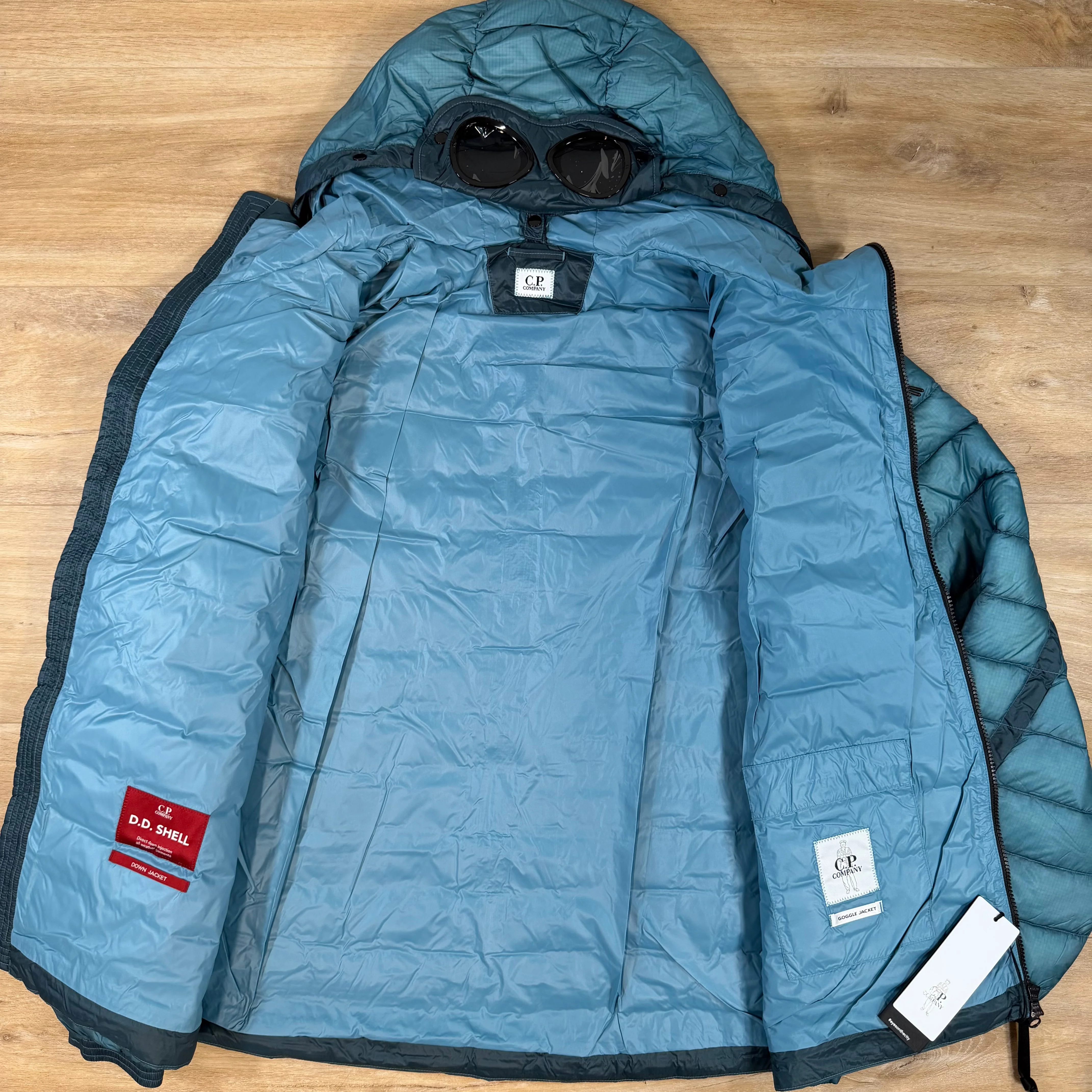 C.P. Company D.D. Shell Goggle Down Jacket in Aegean Blue - Image 4