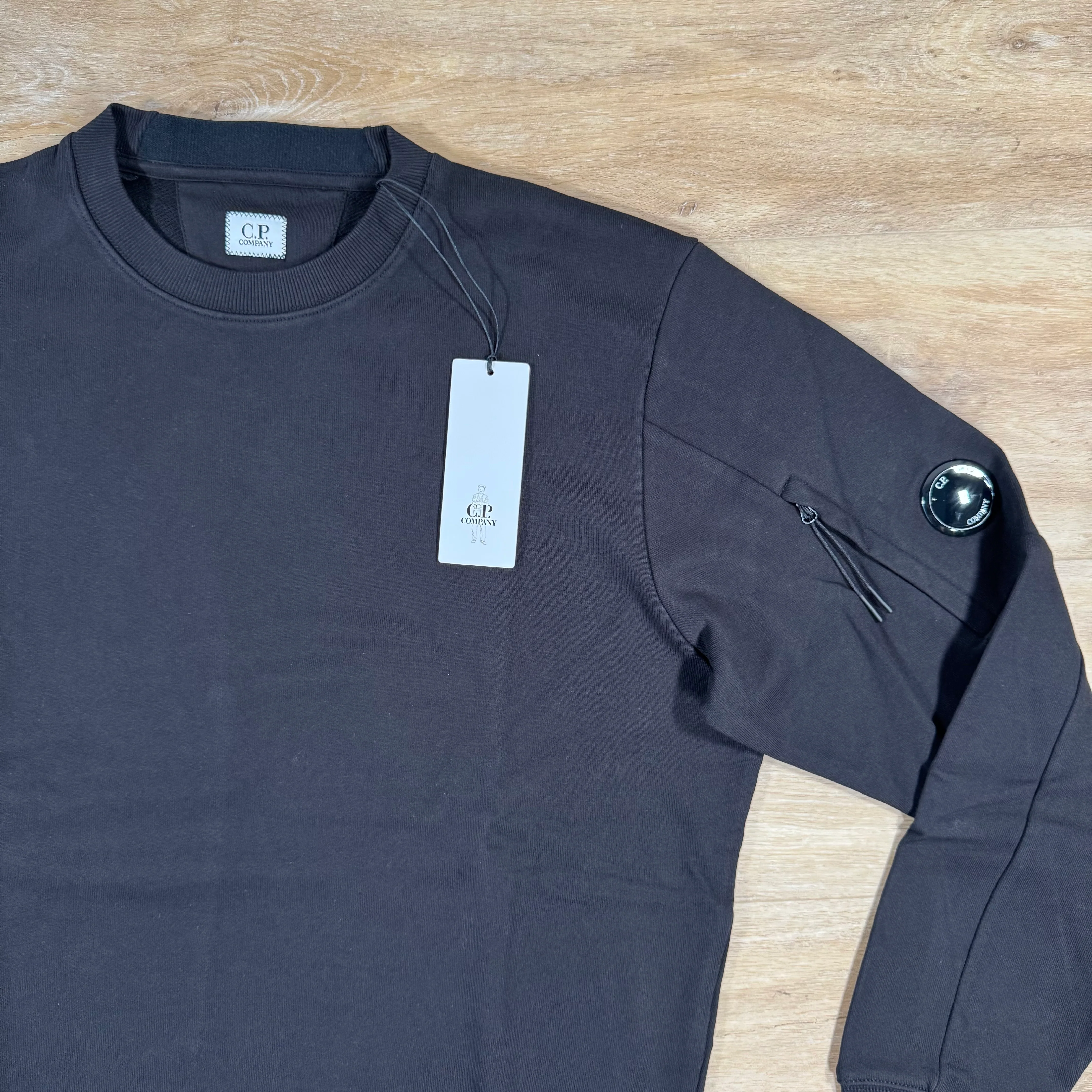 C.P. Company Diagonal Raised Fleece Crewneck Lens Sweatshirt in Black - Image 2