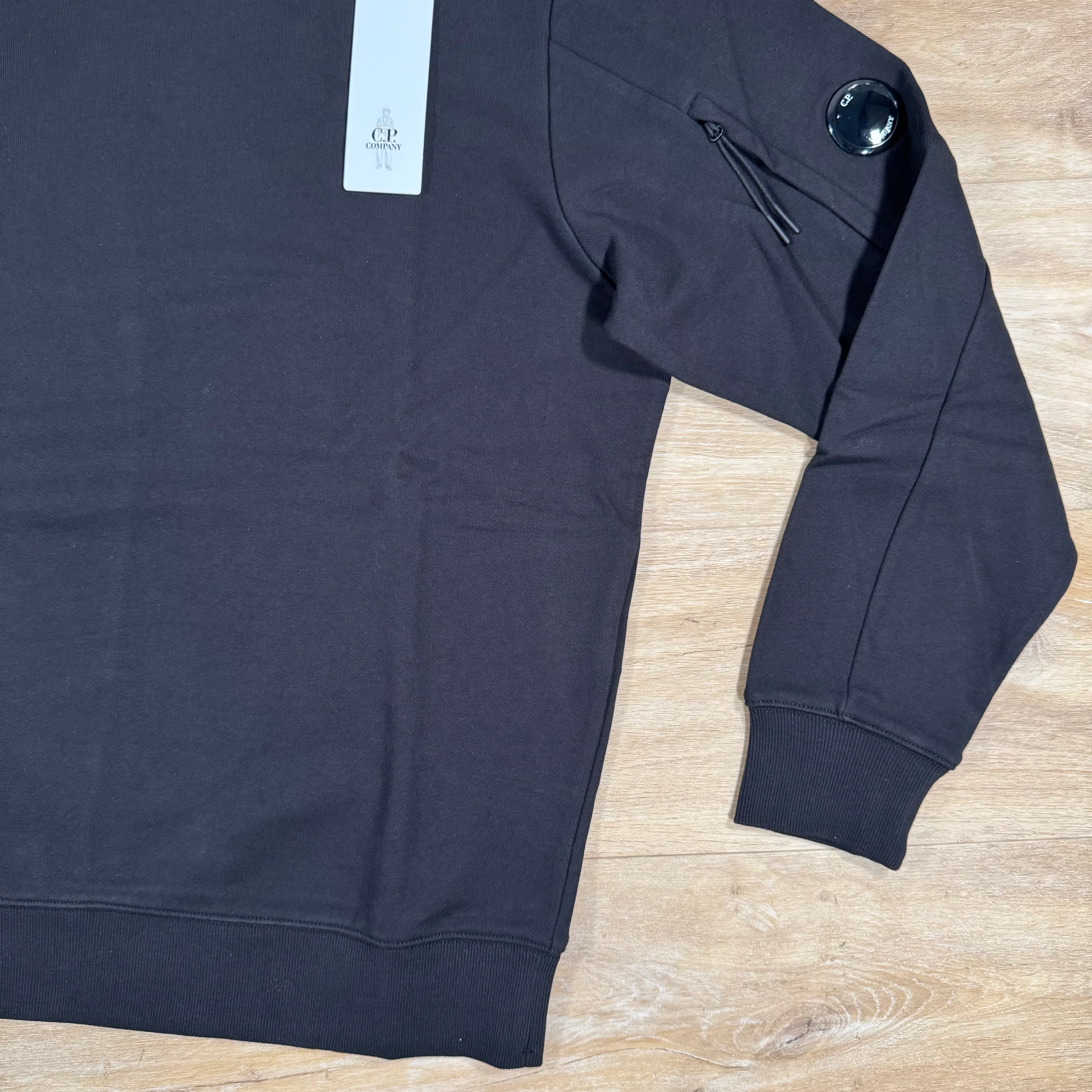 C.P. Company Diagonal Raised Fleece Crewneck Lens Sweatshirt in Black - Image 3