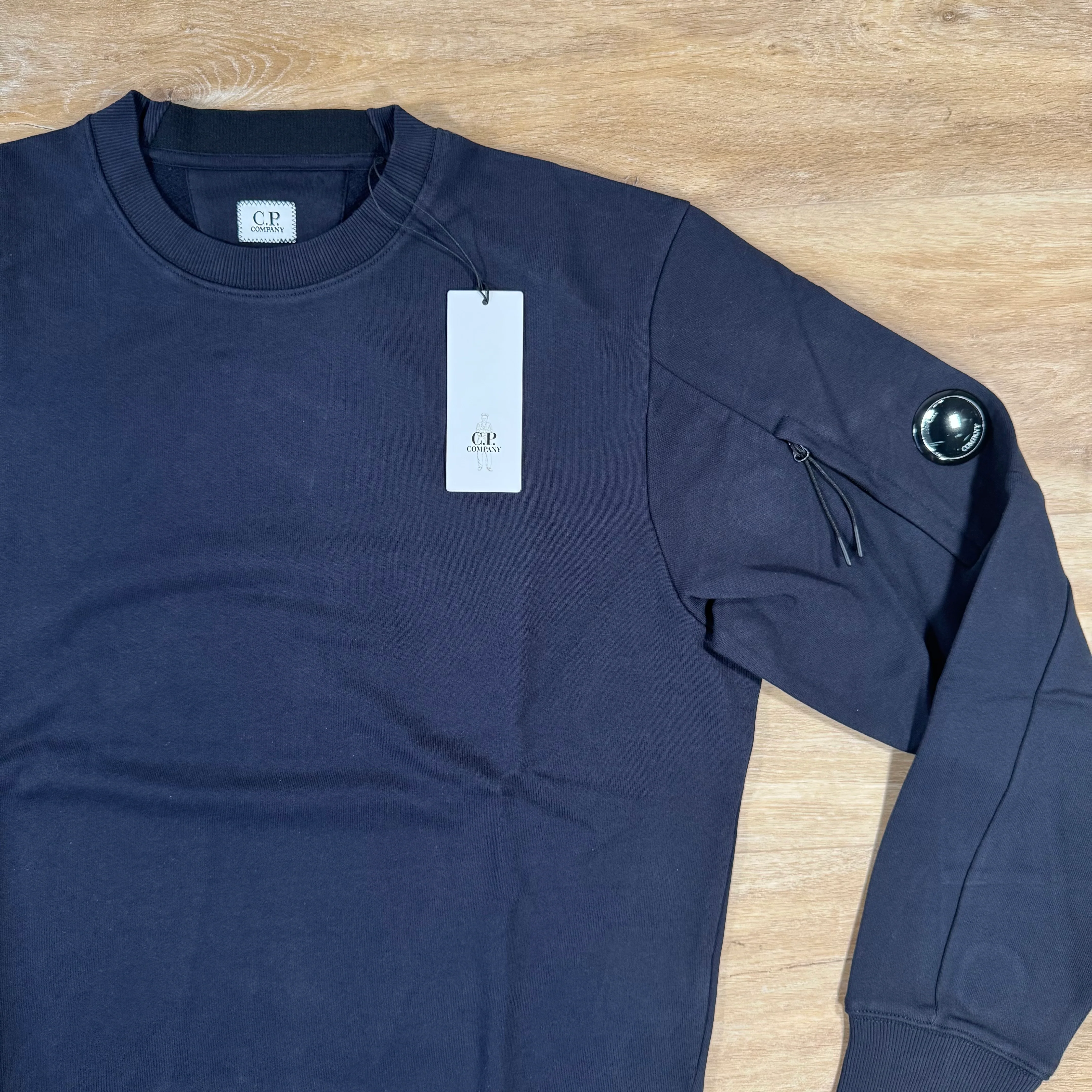 C.P. Company Diagonal Raised Fleece Crewneck Lens Sweatshirt in Navy - Image 2