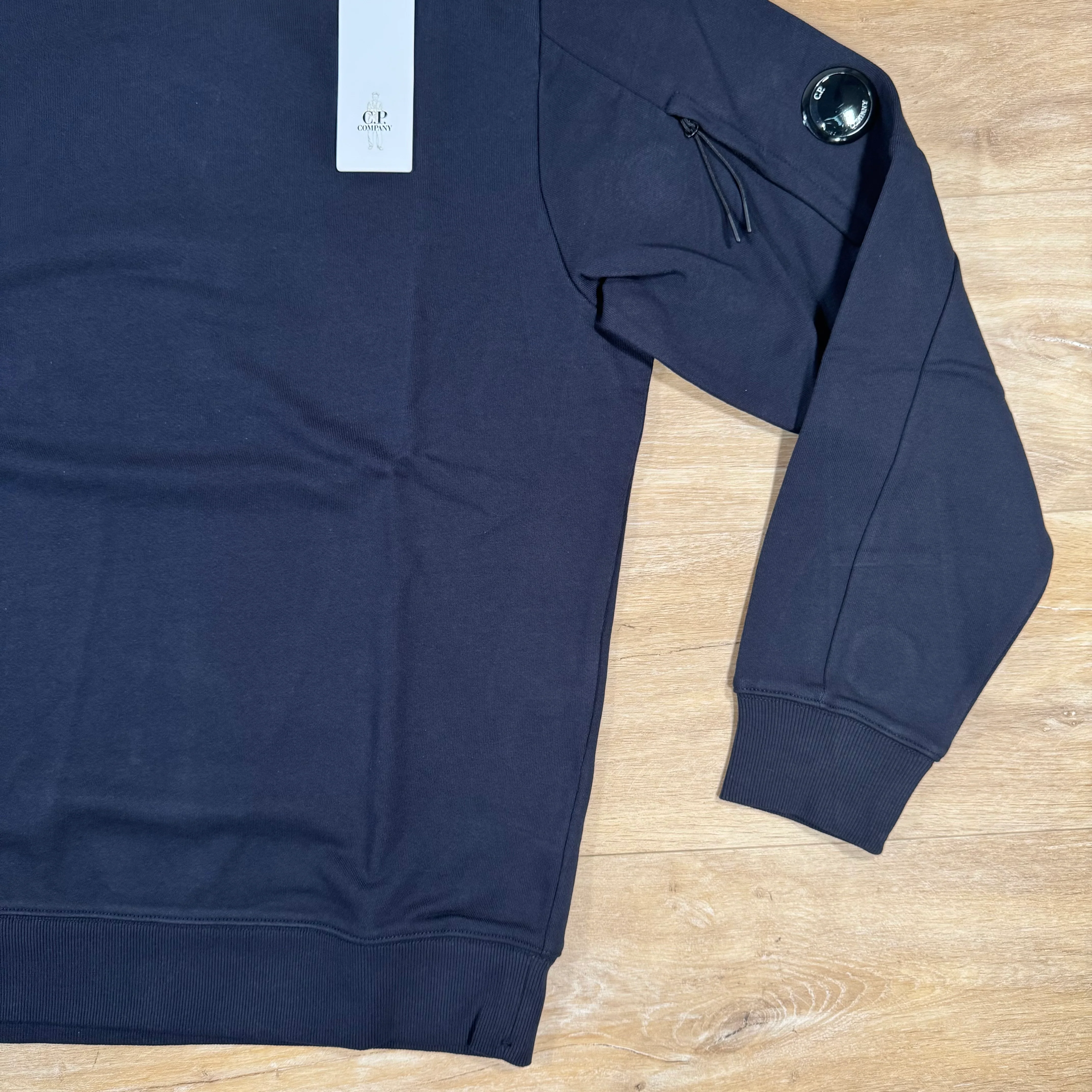 C.P. Company Diagonal Raised Fleece Crewneck Lens Sweatshirt in Navy - Image 3