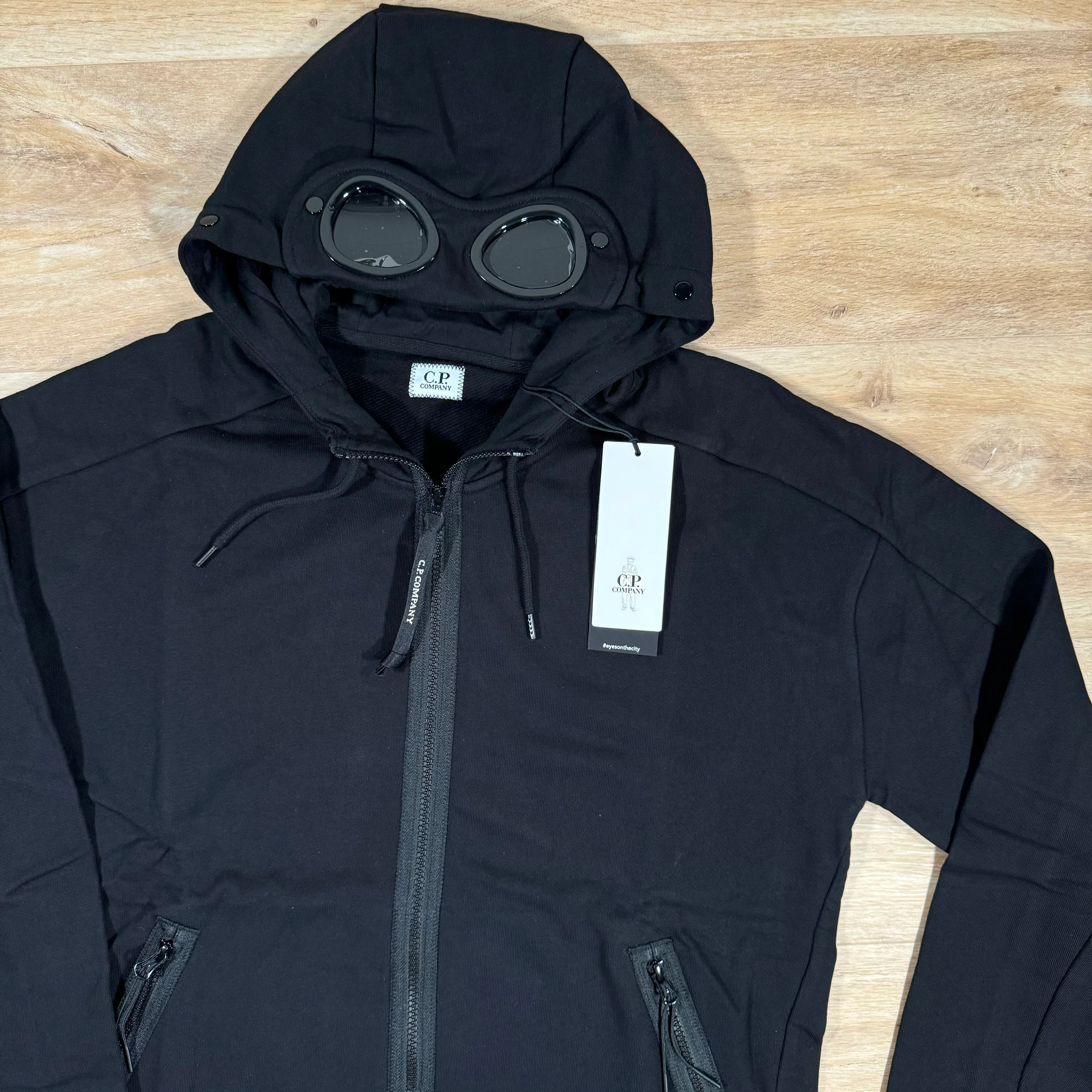 C.P. Company Diagonal Raised Fleece Goggle Hoodie in Black - Image 2
