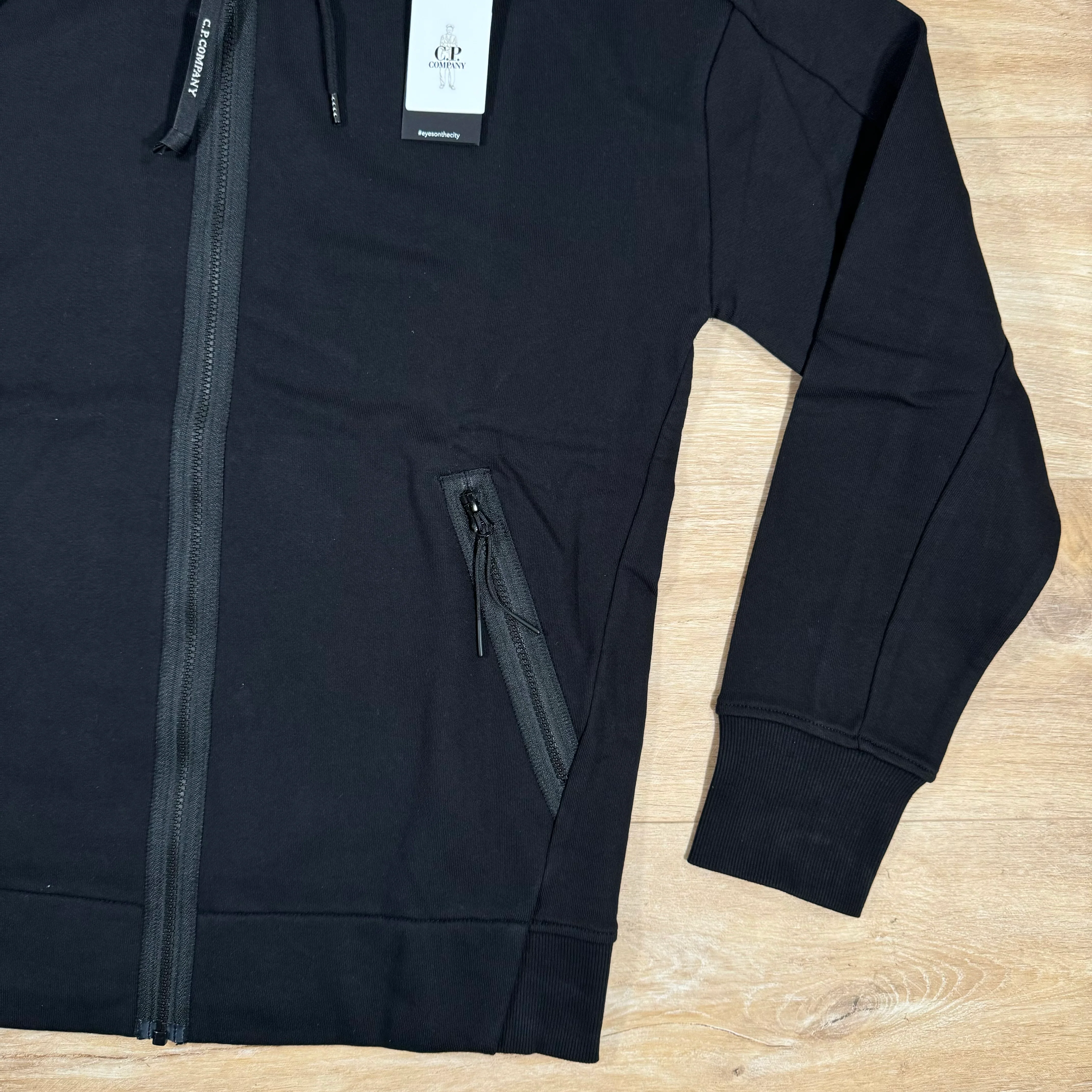 C.P. Company Diagonal Raised Fleece Goggle Hoodie in Black - Image 3