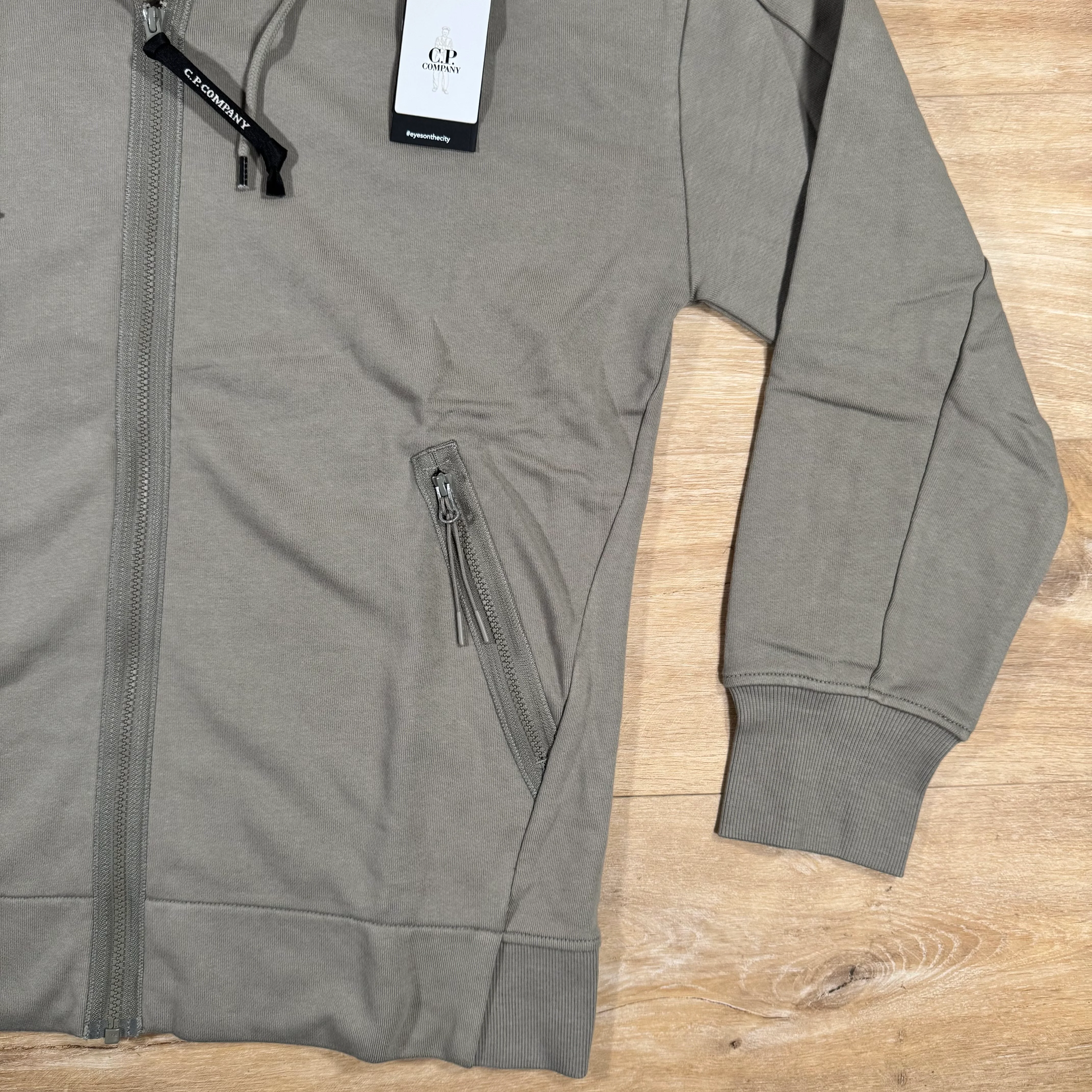 C.P. Company Diagonal Raised Fleece Goggle Hoodie in Fungi Grey - Image 3