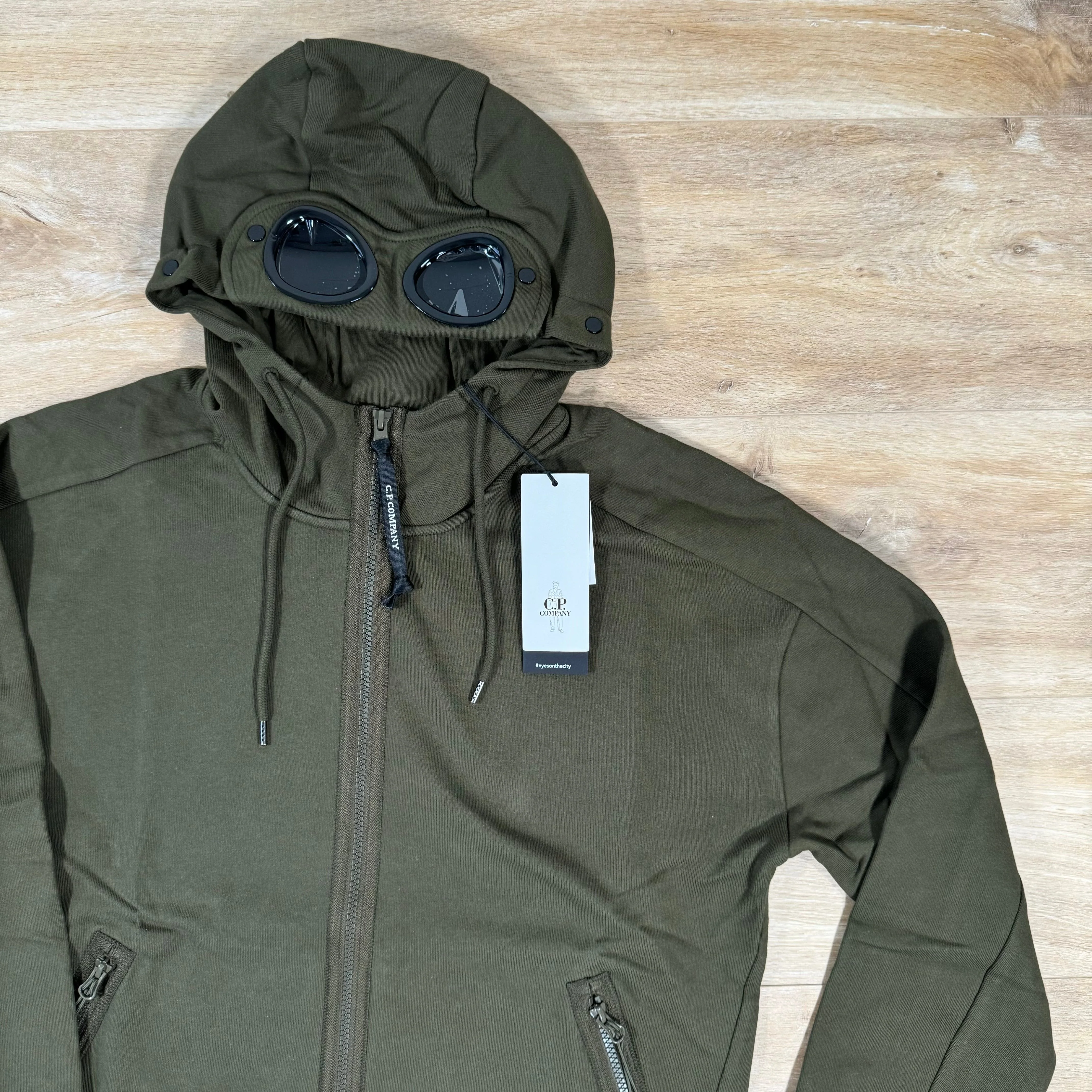 C.P. Company Diagonal Raised Fleece Goggle Hoodie in Ivy Green - Image 2