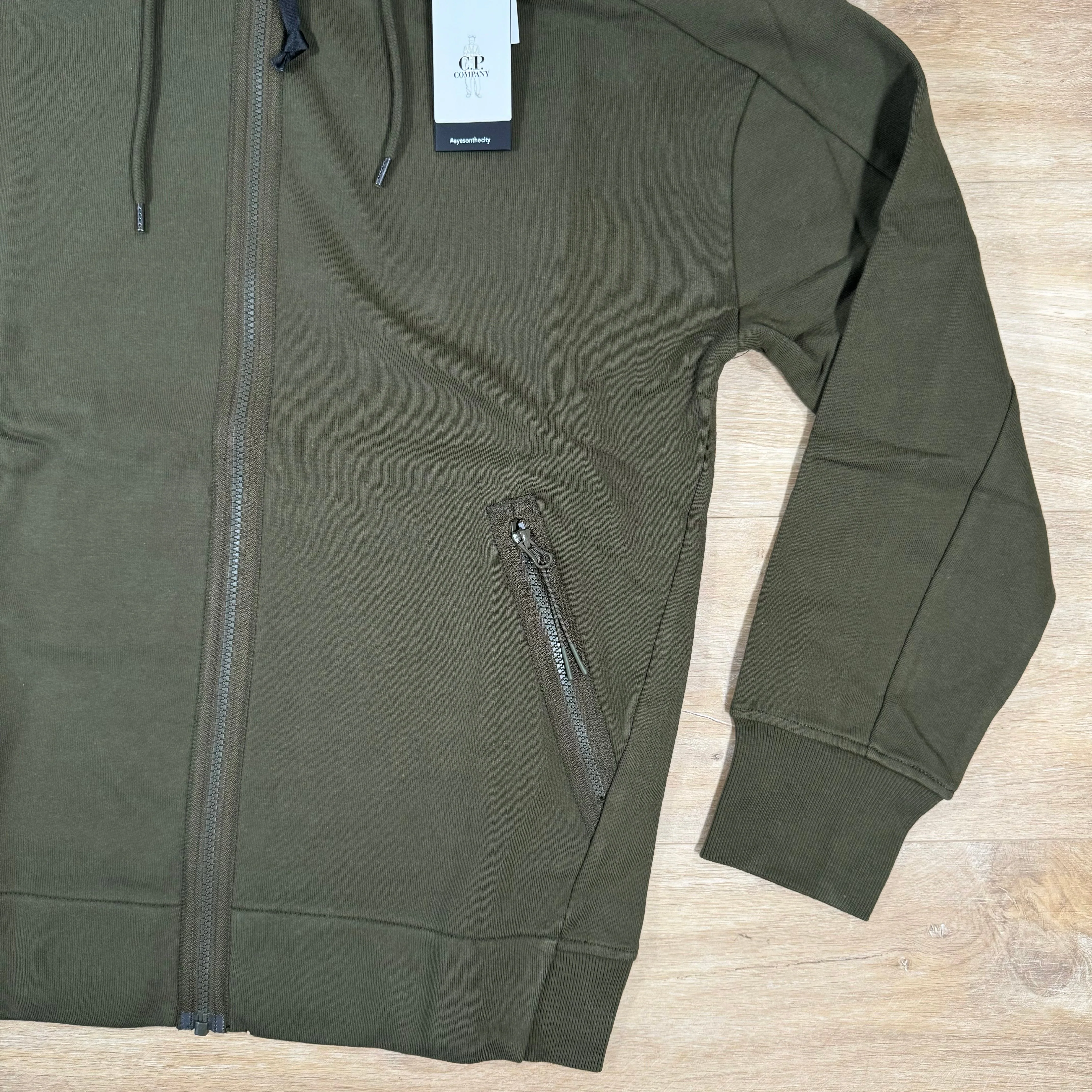 C.P. Company Diagonal Raised Fleece Goggle Hoodie in Ivy Green - Image 3