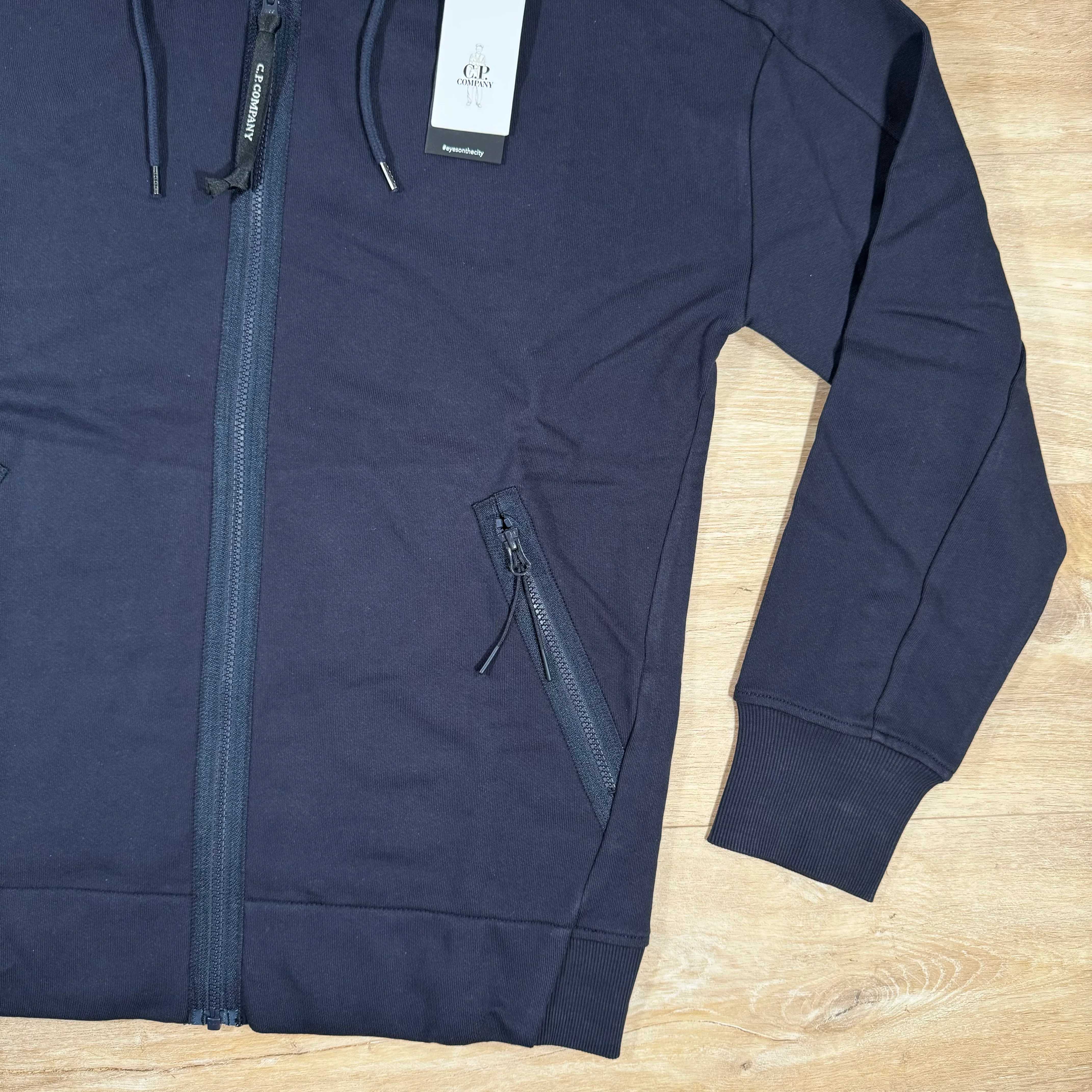 C.P. Company Diagonal Raised Fleece Goggle Hoodie in Navy - Image 3