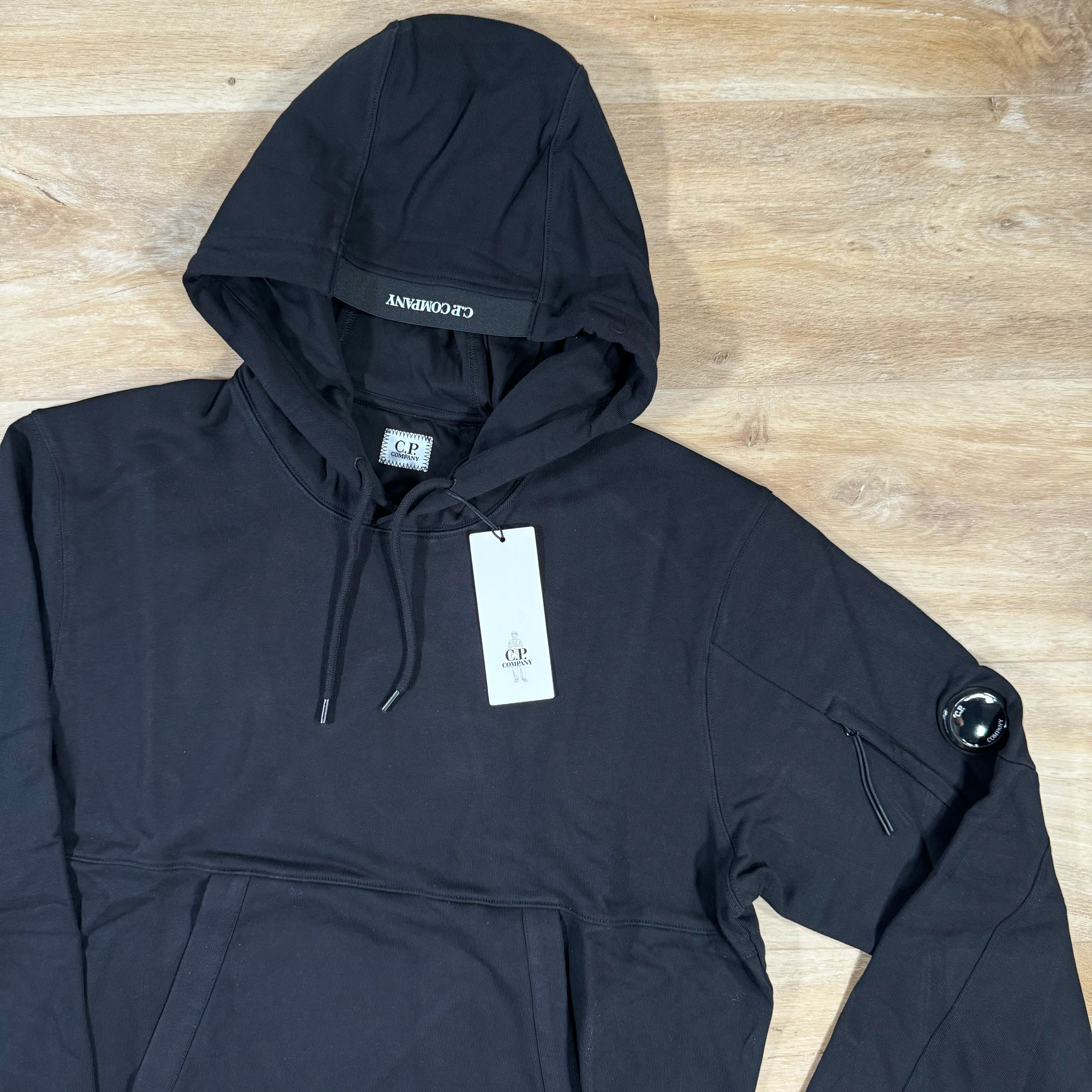 C.P. Company Diagonal Raised Fleece Lens Hoodie in Black - Image 2
