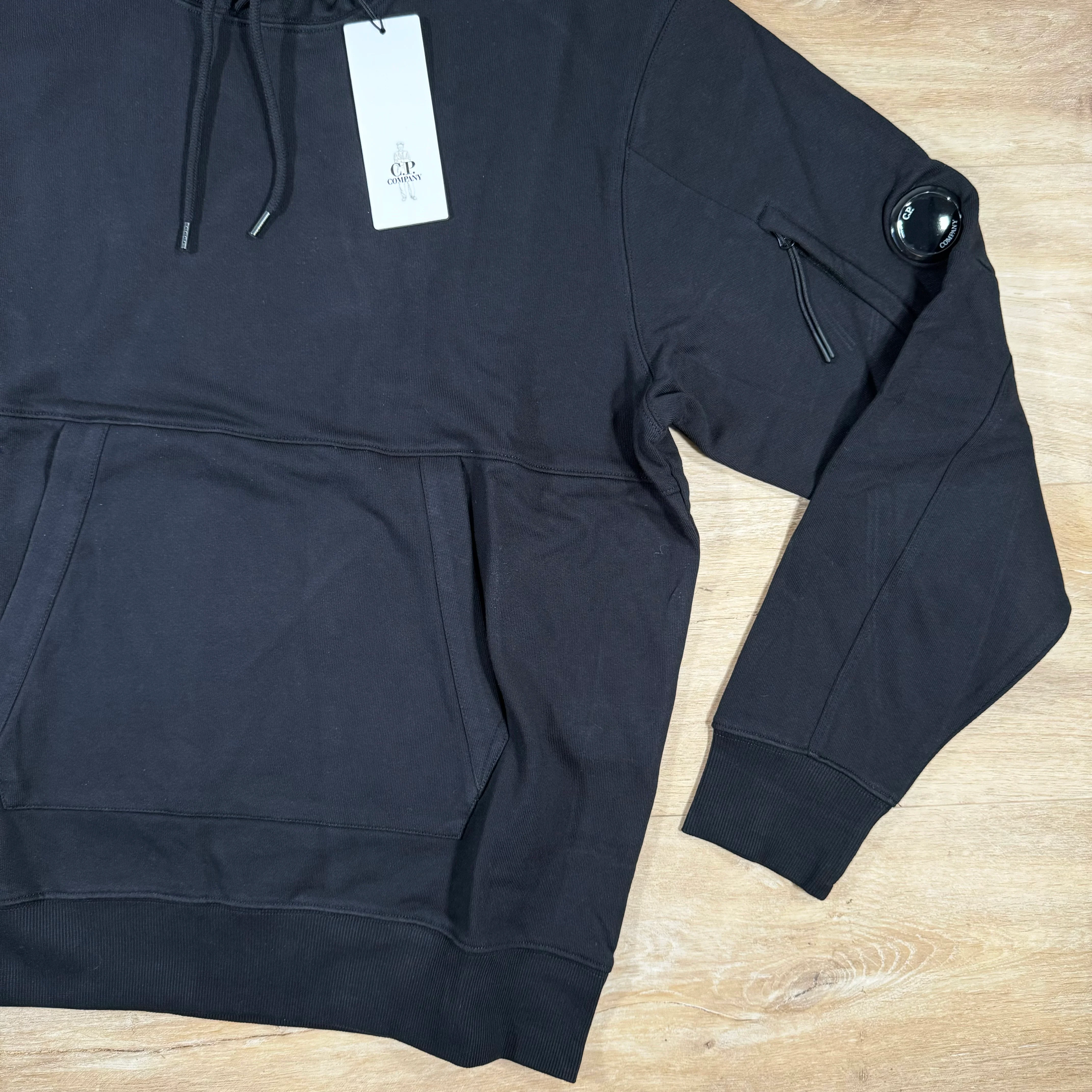 C.P. Company Diagonal Raised Fleece Lens Hoodie in Black - Image 3