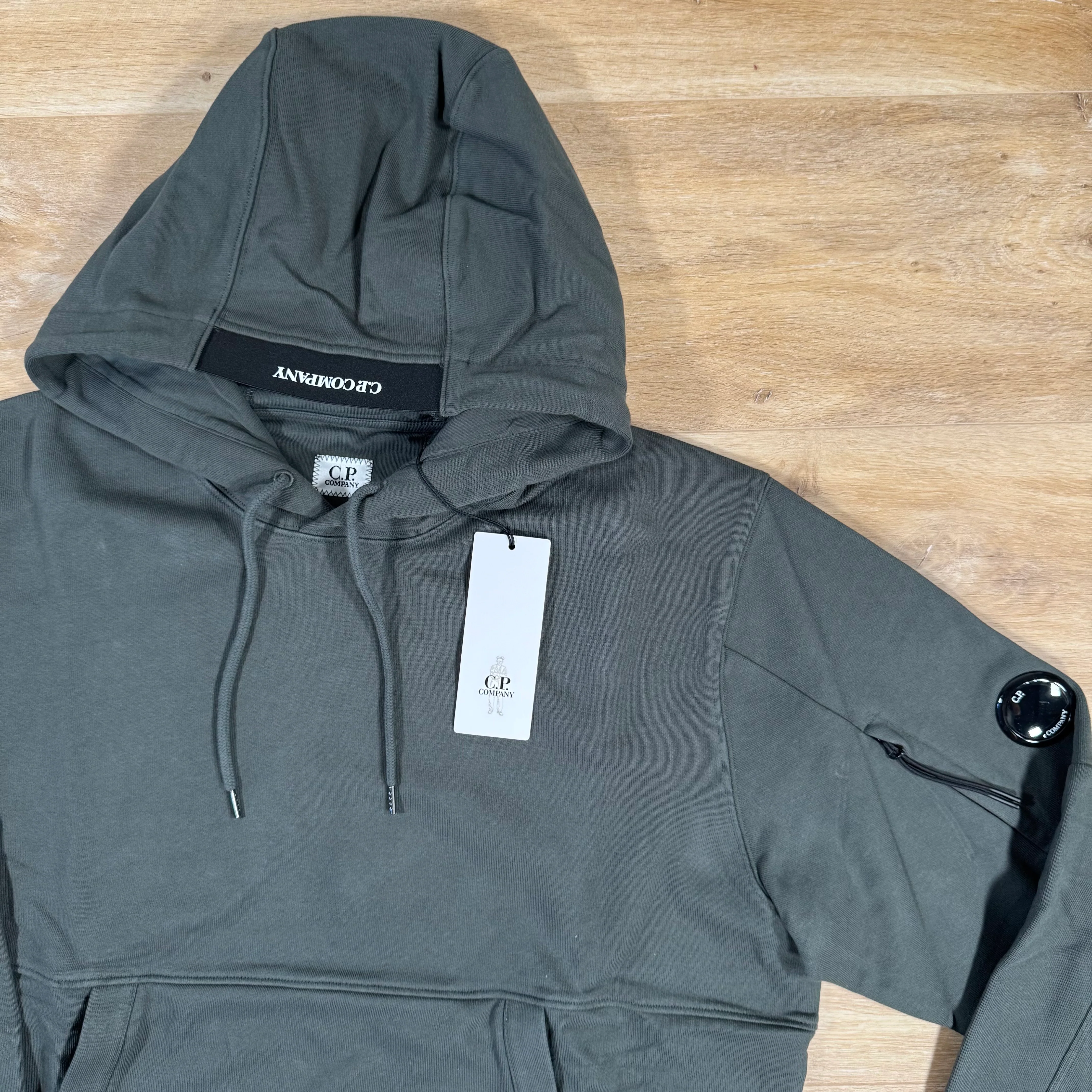 C.P. Company Diagonal Raised Fleece Lens Hoodie in Dark Shadow - Grey - Image 2