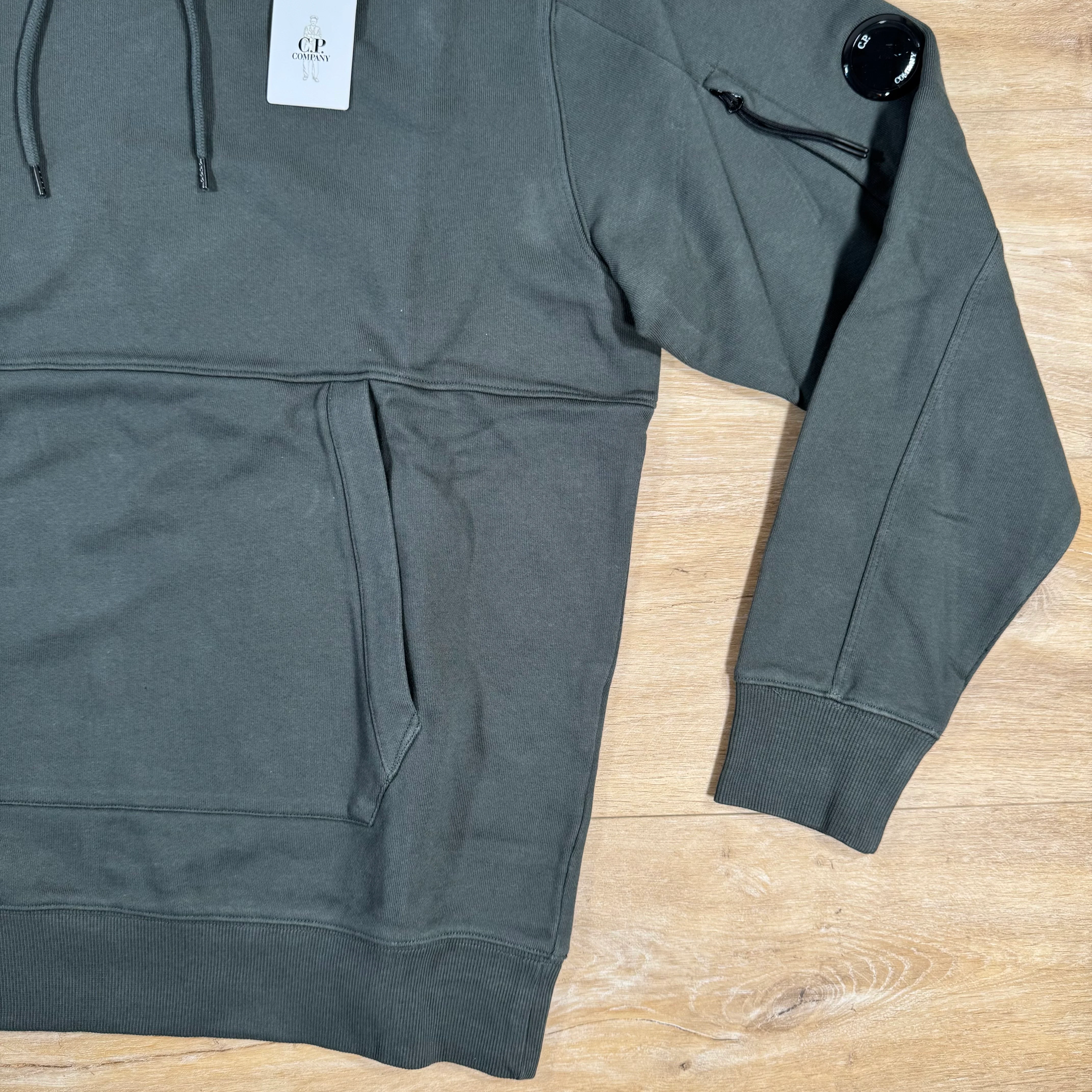 C.P. Company Diagonal Raised Fleece Lens Hoodie in Dark Shadow - Grey - Image 3