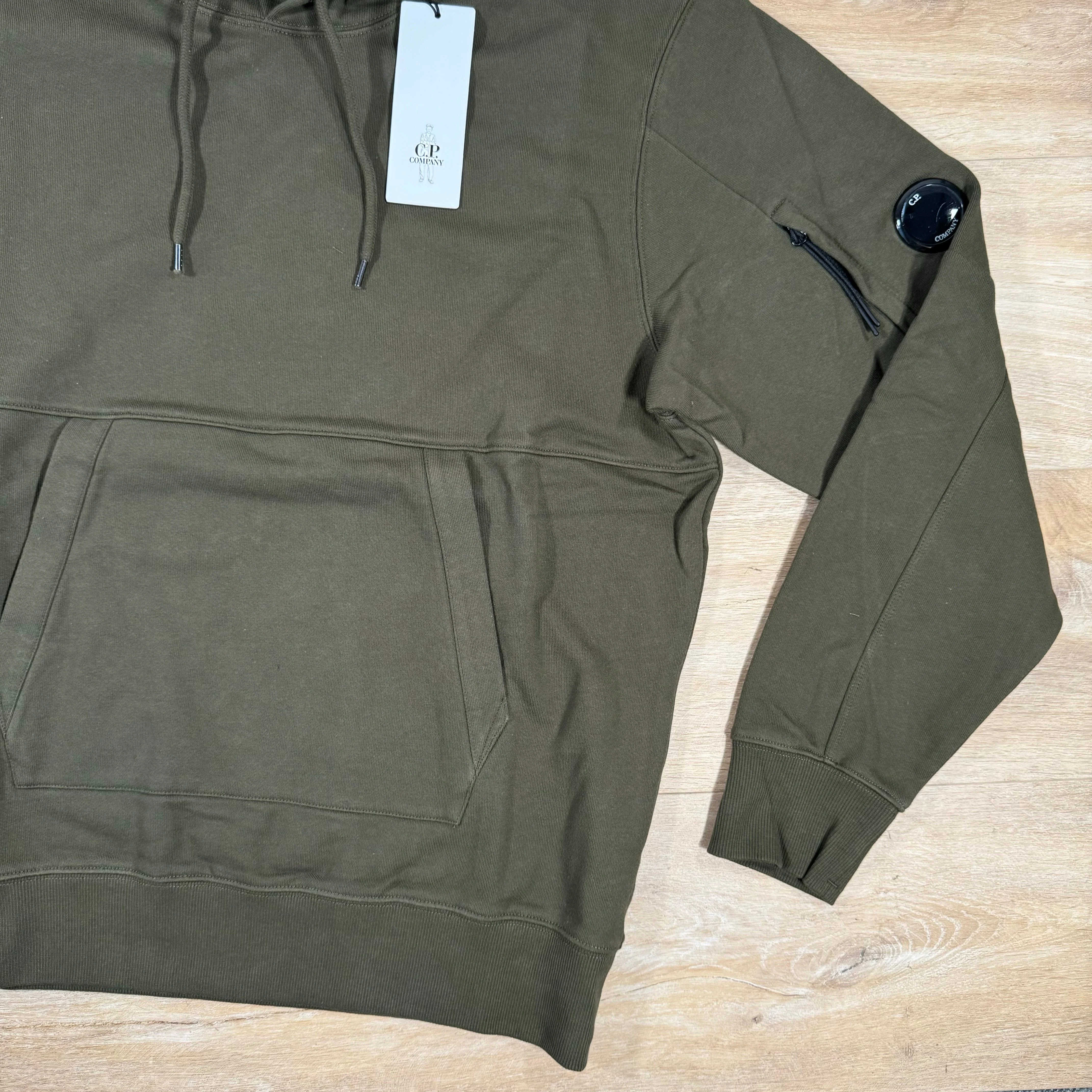 C.P. Company Diagonal Raised Fleece Lens Hoodie in Ivy Green - Image 3