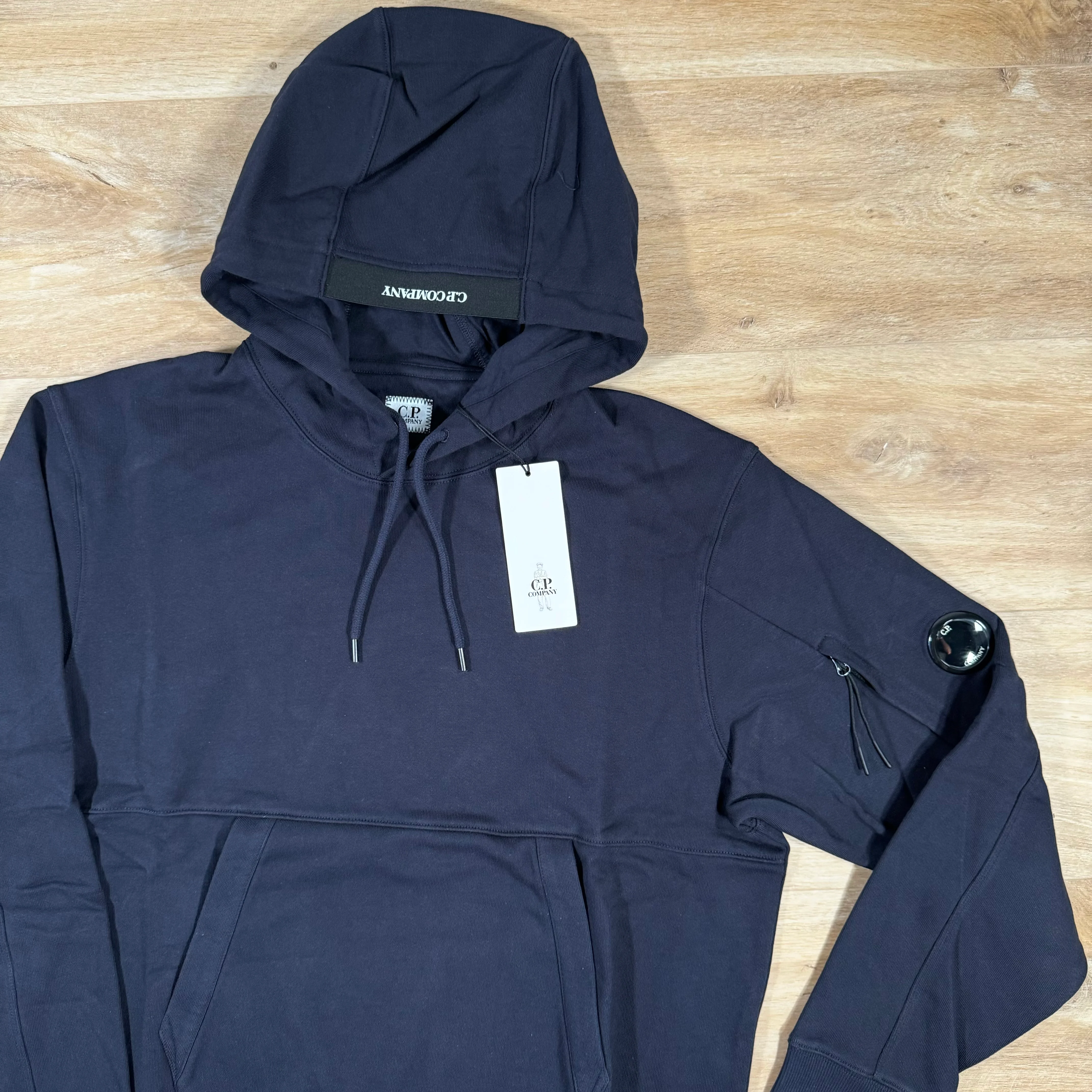 C.P. Company Diagonal Raised Fleece Lens Hoodie in Navy - Image 2