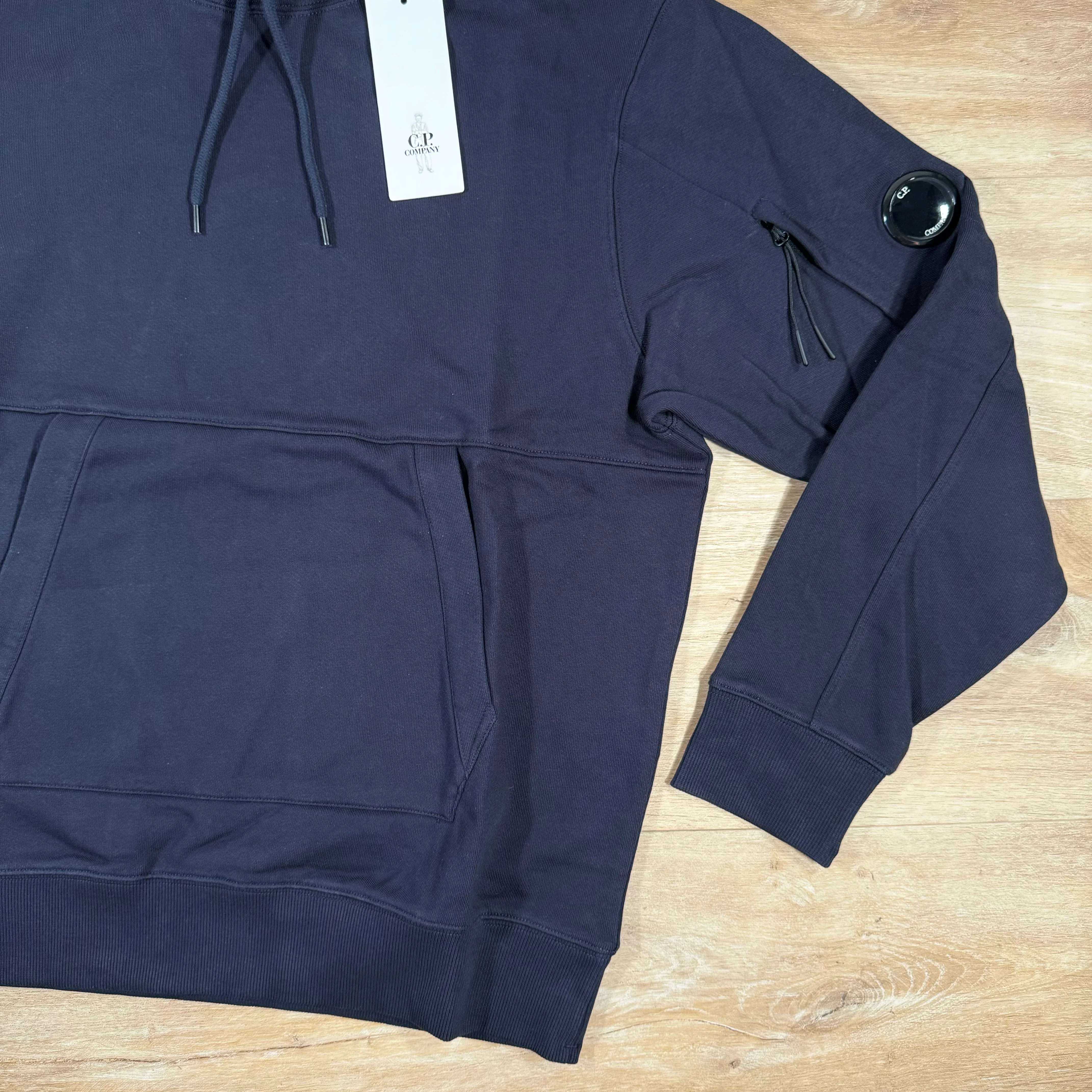 C.P. Company Diagonal Raised Fleece Lens Hoodie in Navy - Image 3
