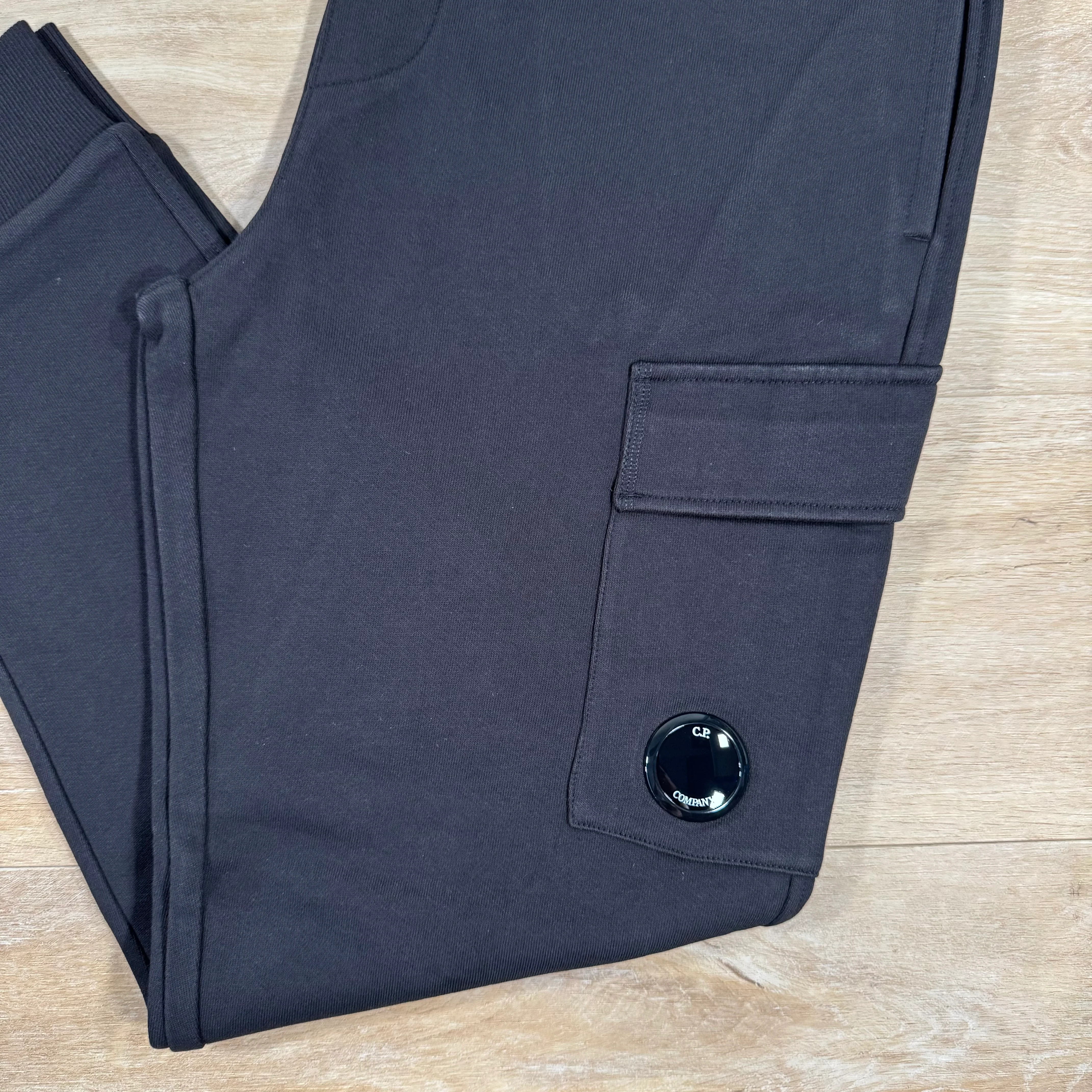 C.P. Company Diagonal Raised Fleece Lens Sweatpants in Black - Image 3