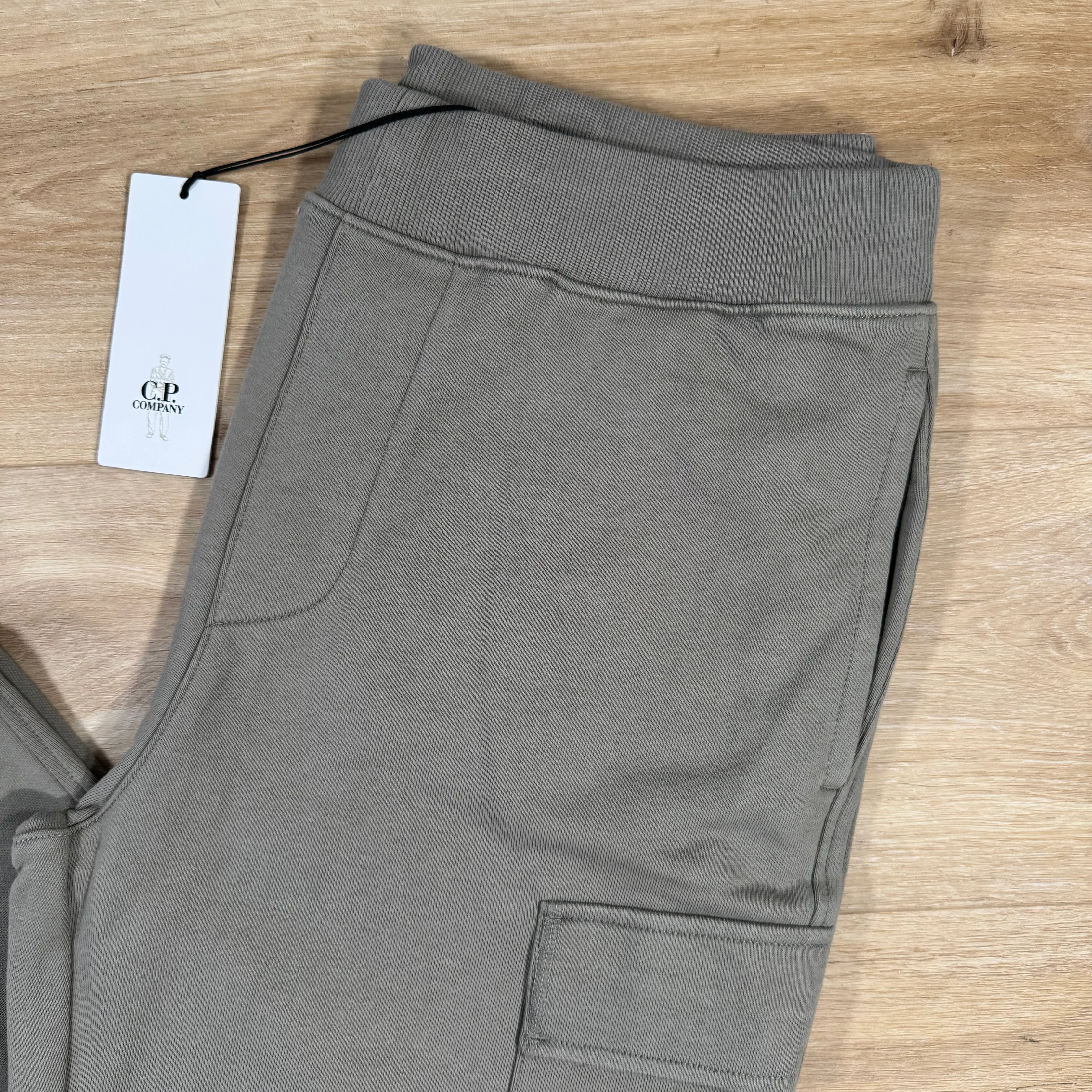 C.P. Company Diagonal Raised Fleece Lens Sweatpants in Fungi Grey - Image 2