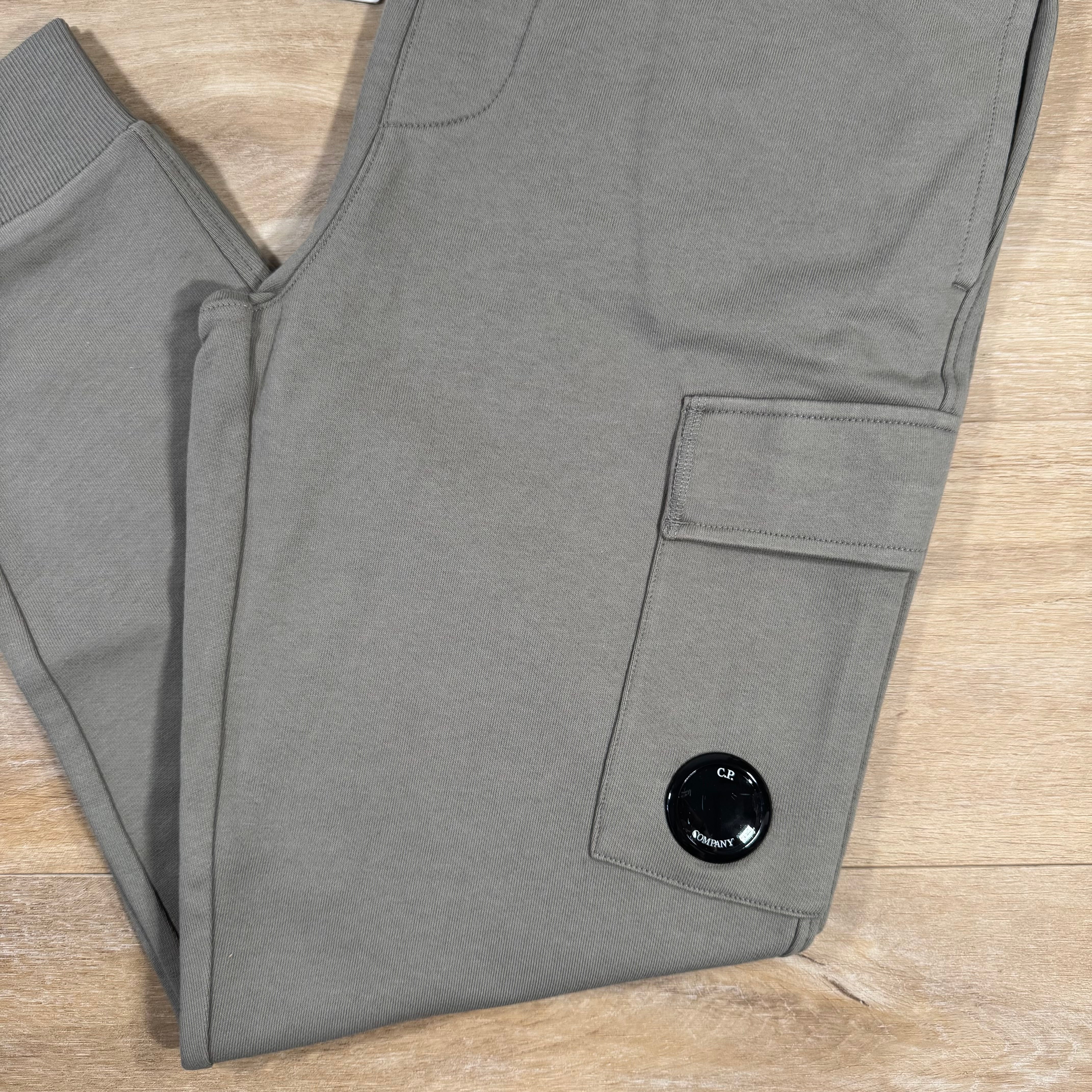 C.P. Company Diagonal Raised Fleece Lens Sweatpants in Fungi Grey - Image 3