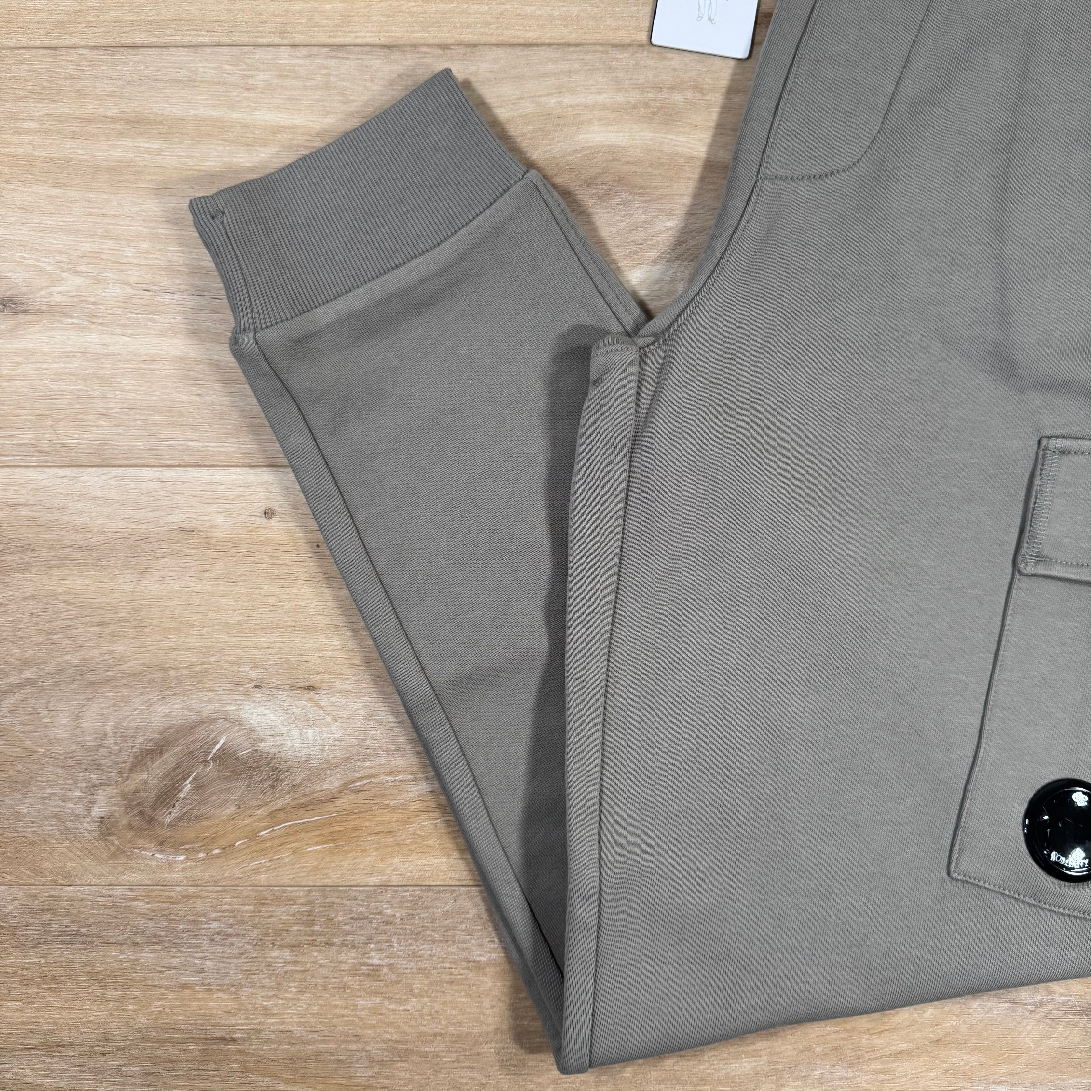C.P. Company Diagonal Raised Fleece Lens Sweatpants in Fungi Grey - Image 4