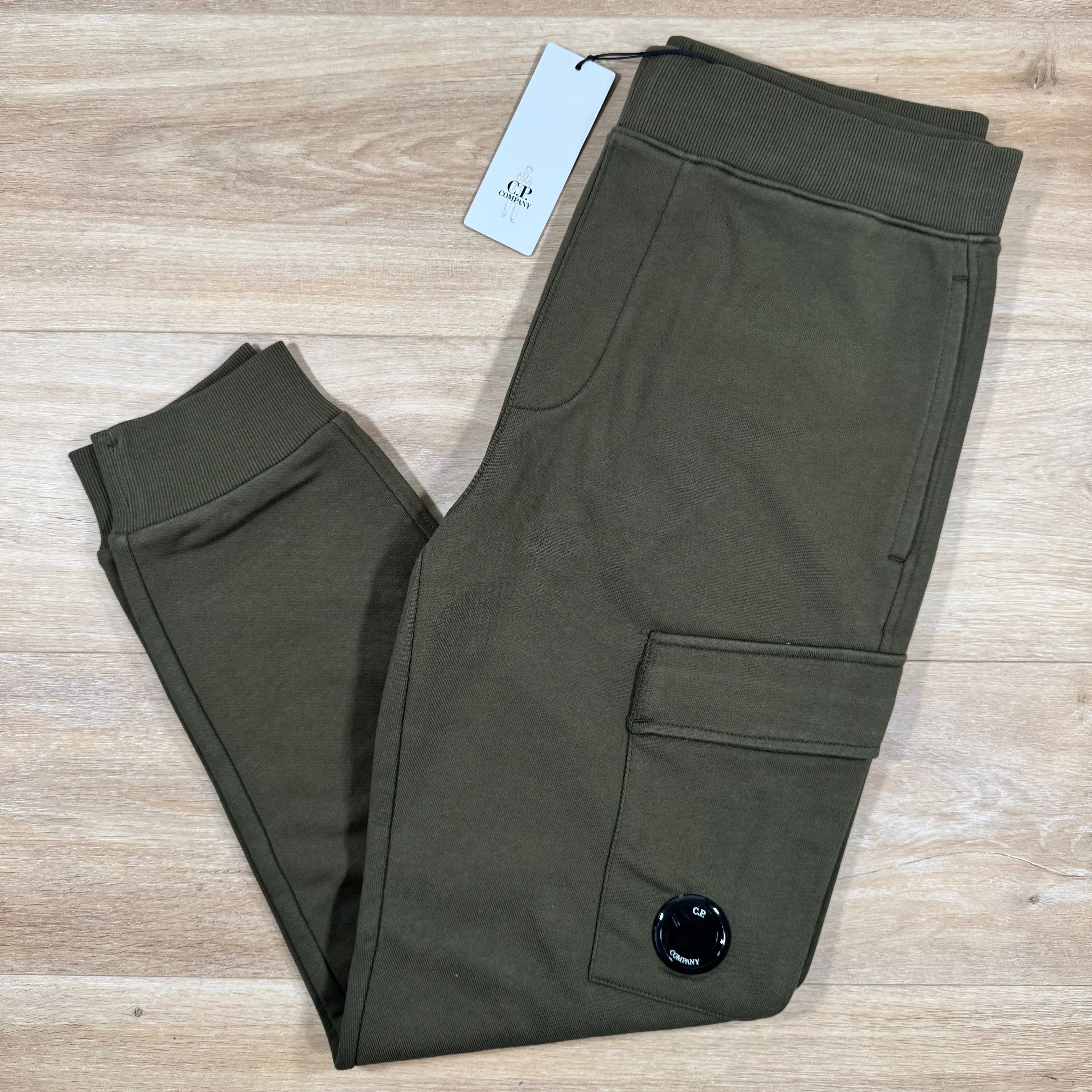 C.P. Company Diagonal Raised Fleece Lens Sweatpants in Ivy Green