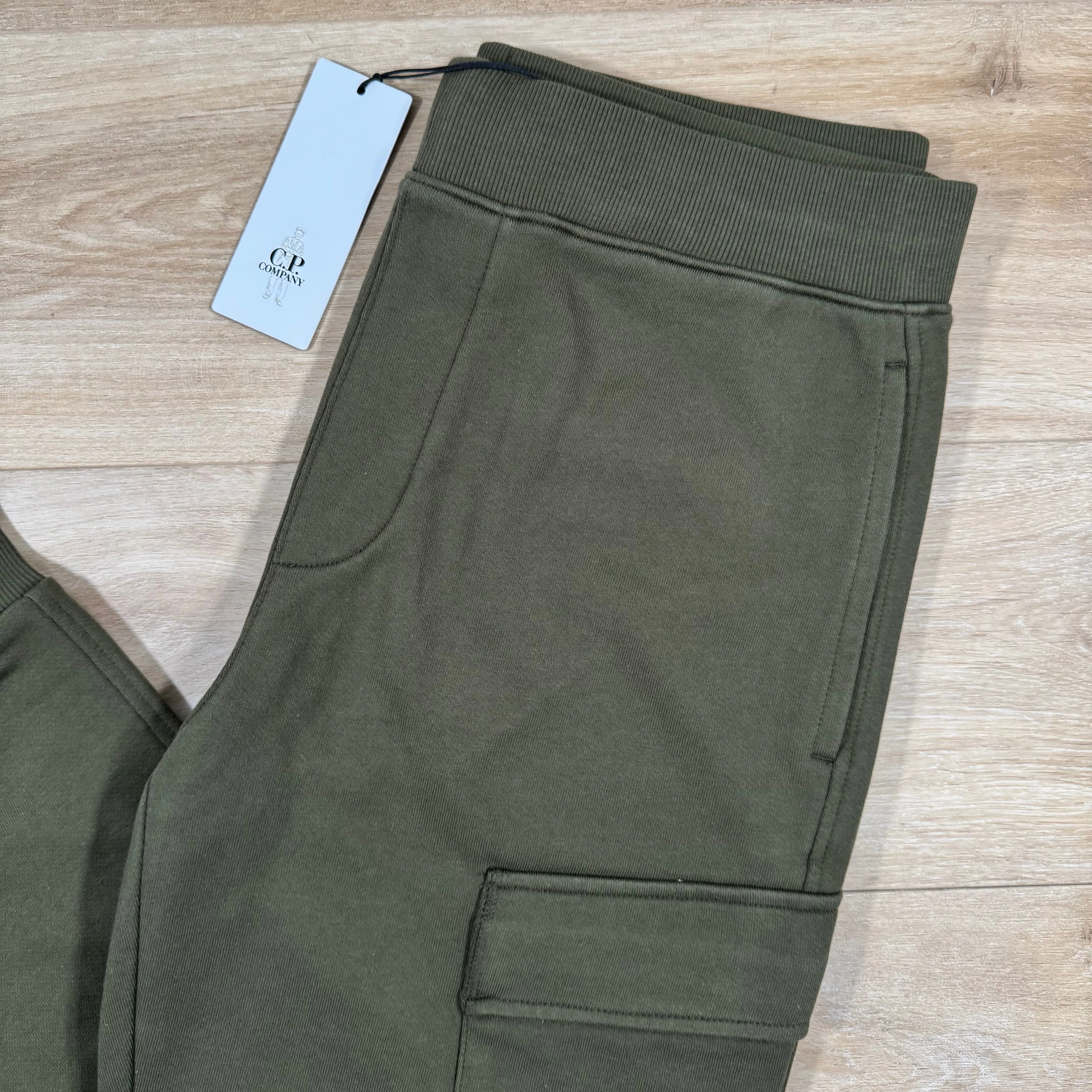 C.P. Company Diagonal Raised Fleece Lens Sweatpants in Ivy Green - Image 2