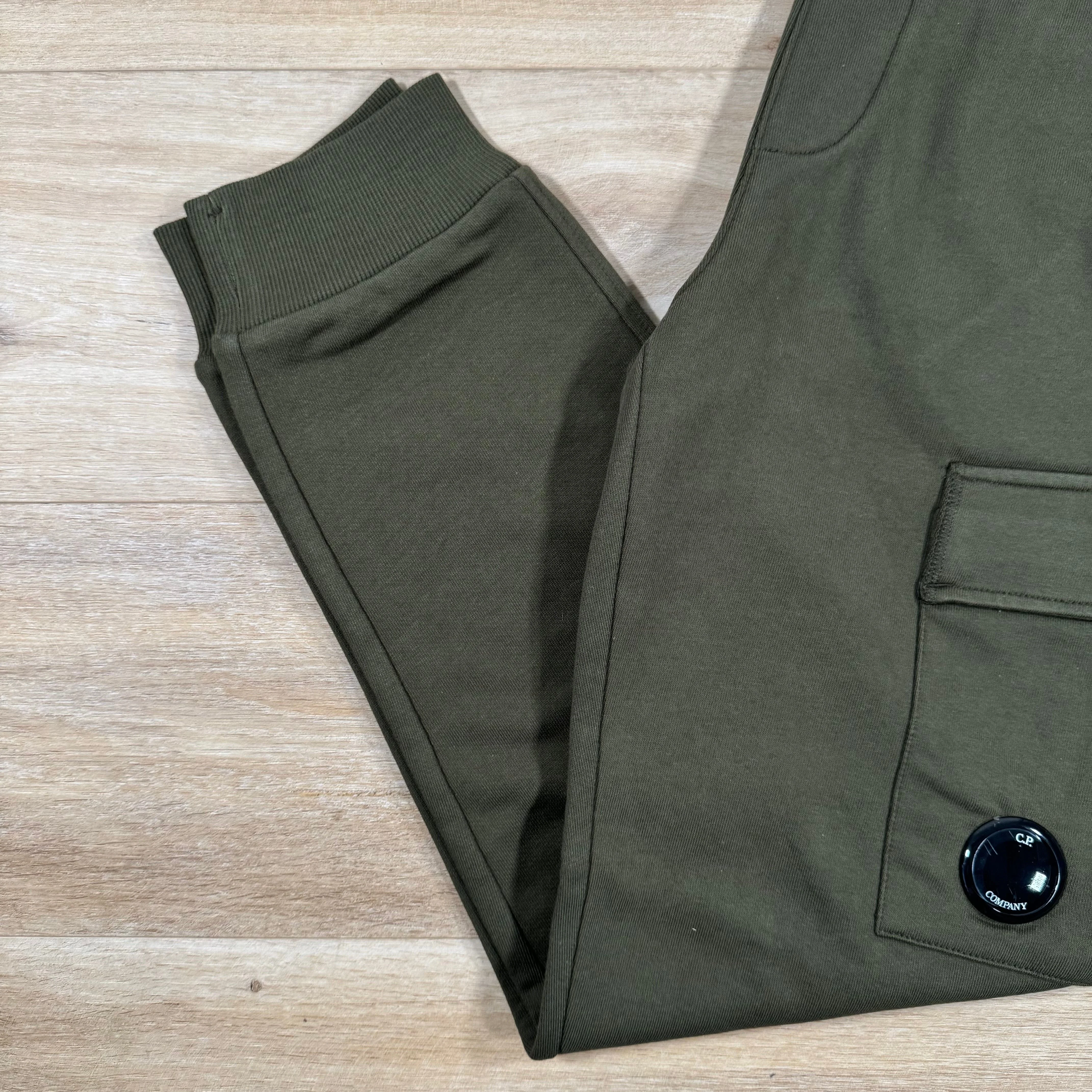 C.P. Company Diagonal Raised Fleece Lens Sweatpants in Ivy Green - Image 4
