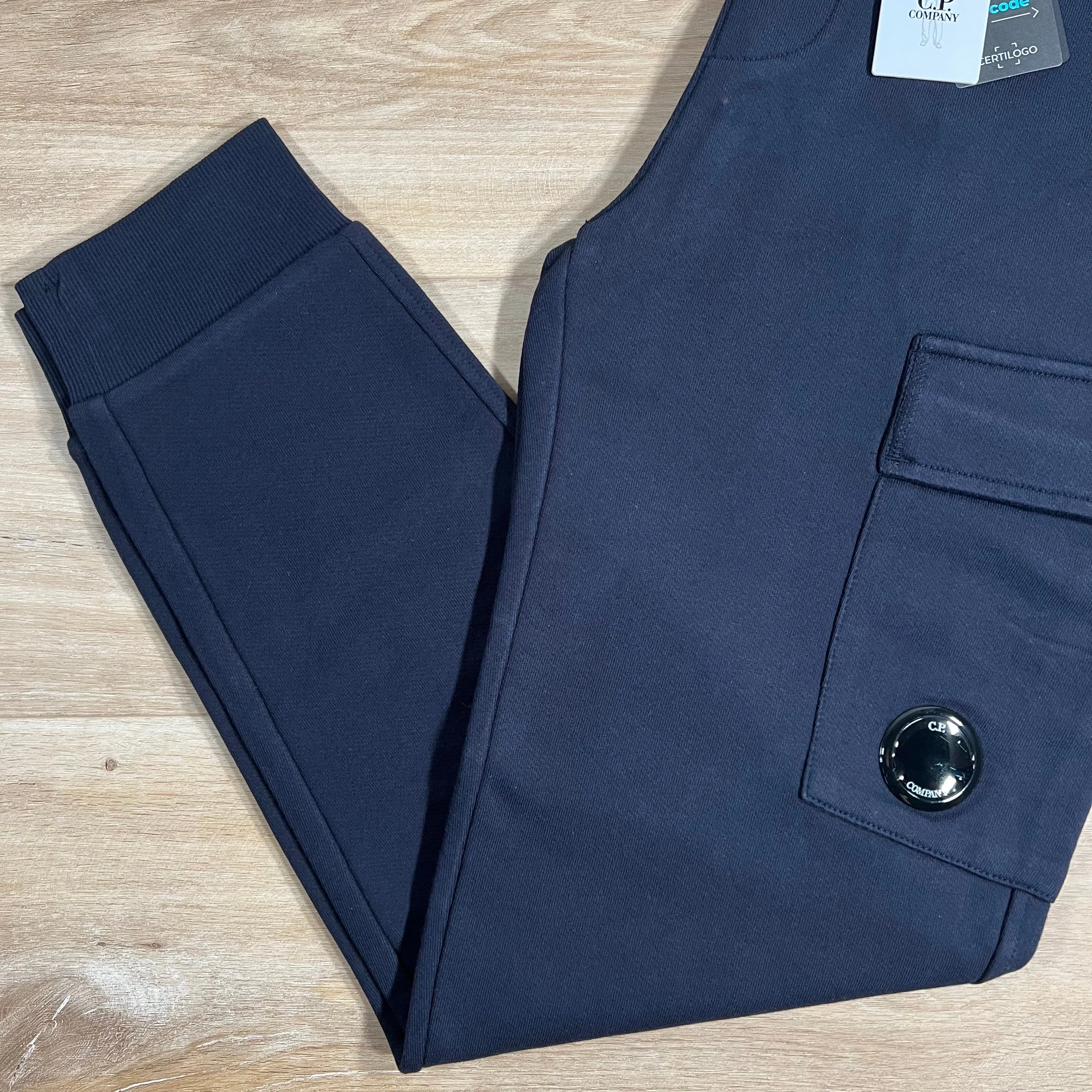 C.P. Company Diagonal Raised Fleece Lens Sweatpants in Navy - Image 2