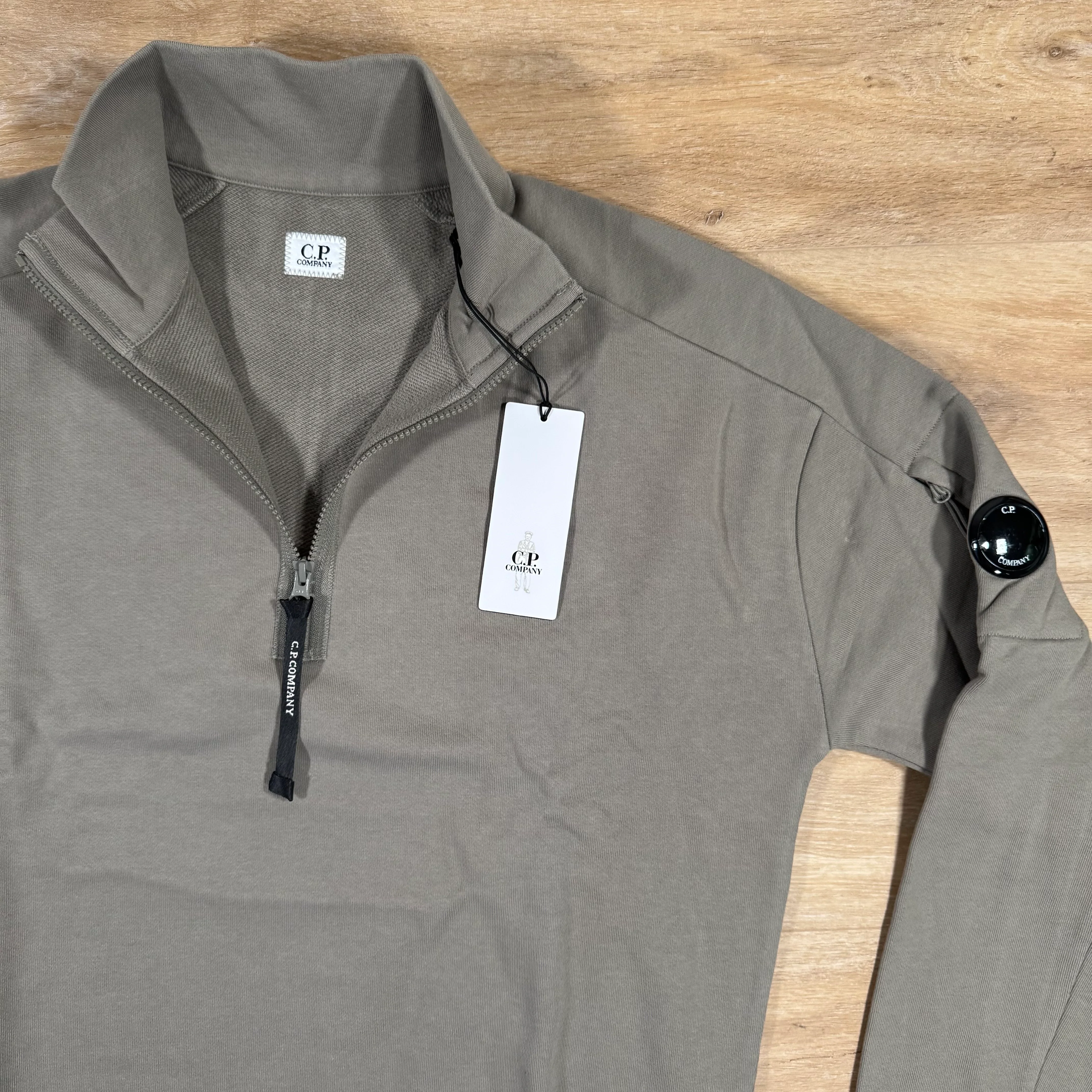 C.P. Company Diagonal Raised Half-Zip Lens Sweatshirt in Fungi Grey - Image 2