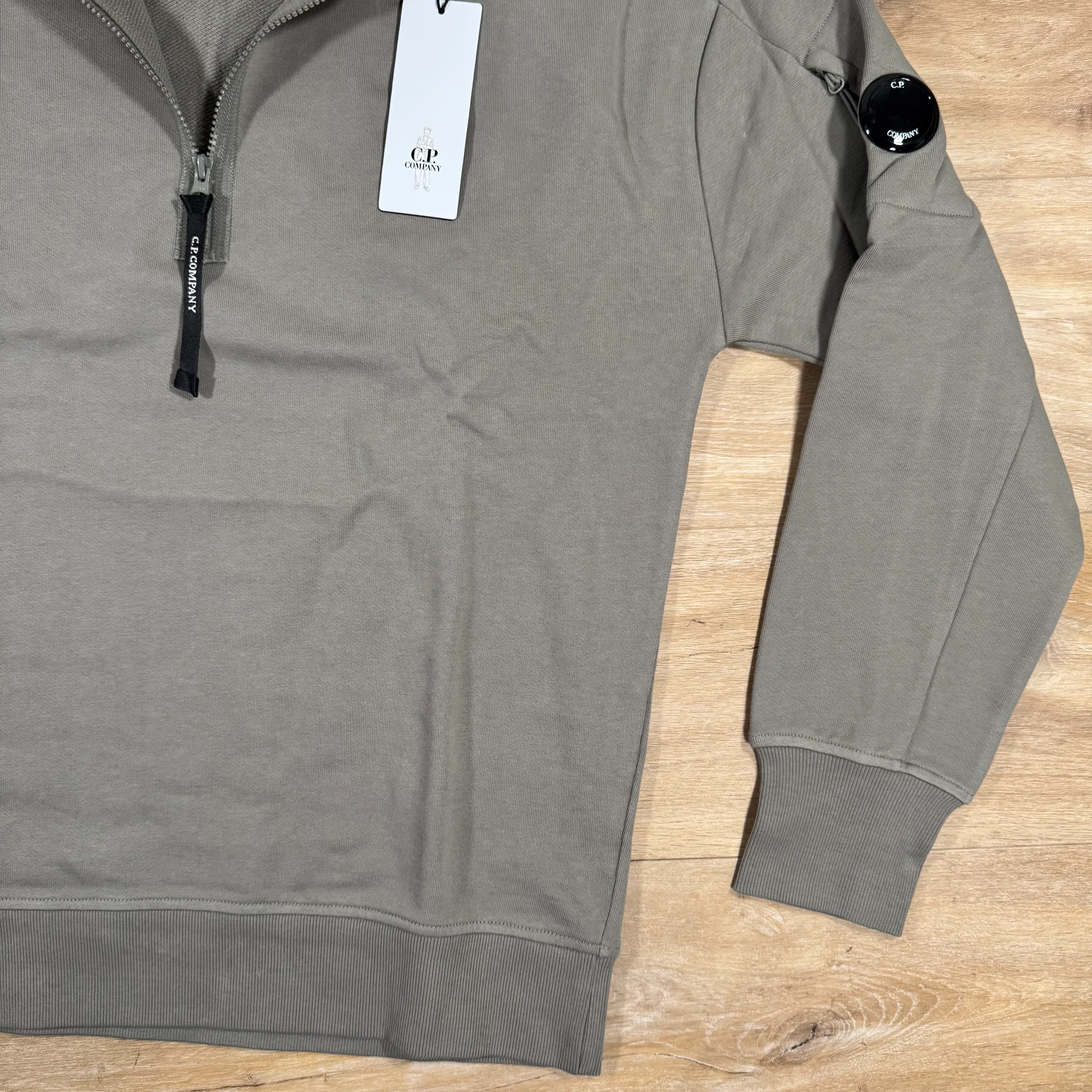 C.P. Company Diagonal Raised Half-Zip Lens Sweatshirt in Fungi Grey - Image 3