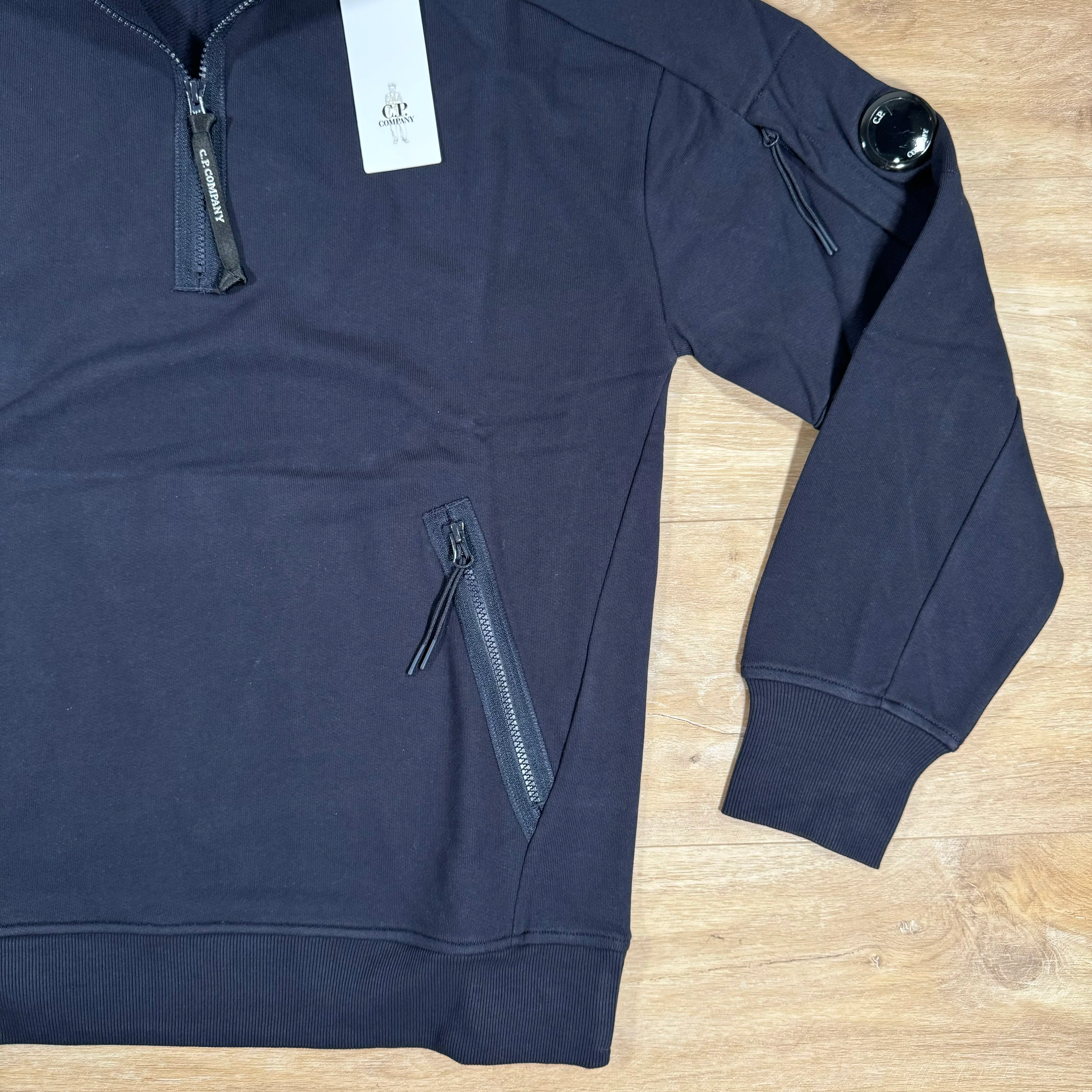 C.P. Company Diagonal Raised Half-Zip Lens Sweatshirt in Navy - Image 2