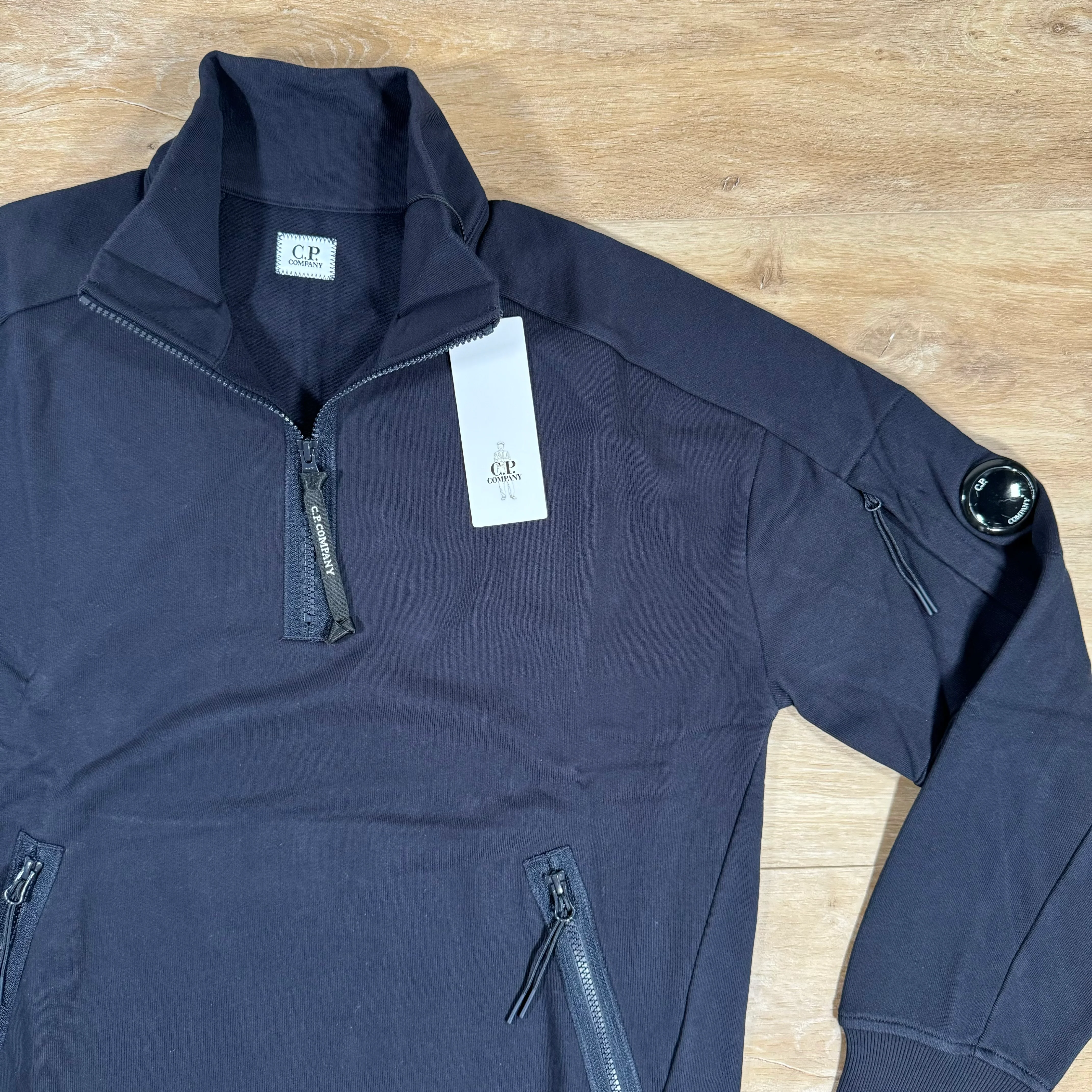 C.P. Company Diagonal Raised Half-Zip Lens Sweatshirt in Navy - Image 3