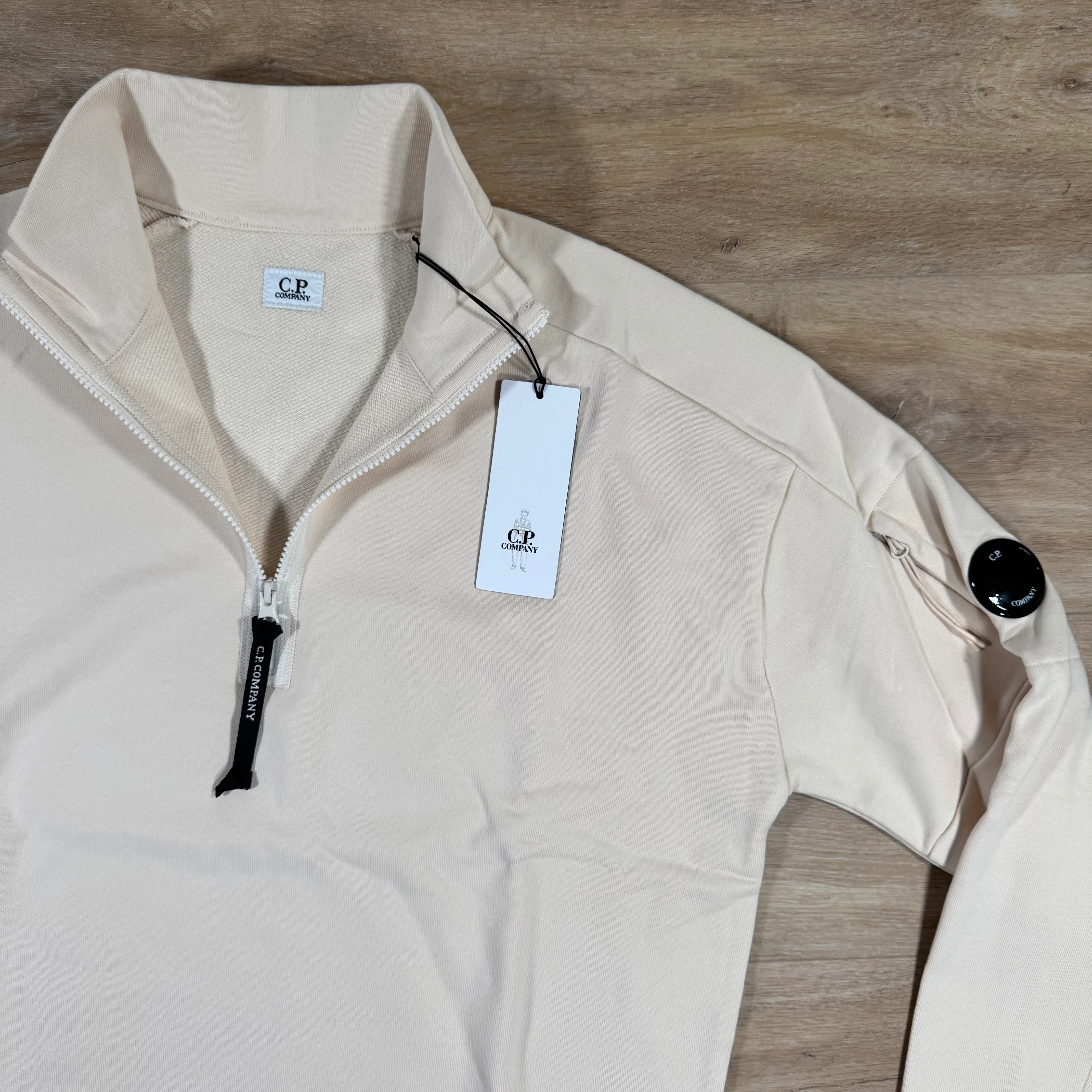 C.P. Company Diagonal Raised Half-Zip Lens Sweatshirt in Pistachio Shell - Image 2
