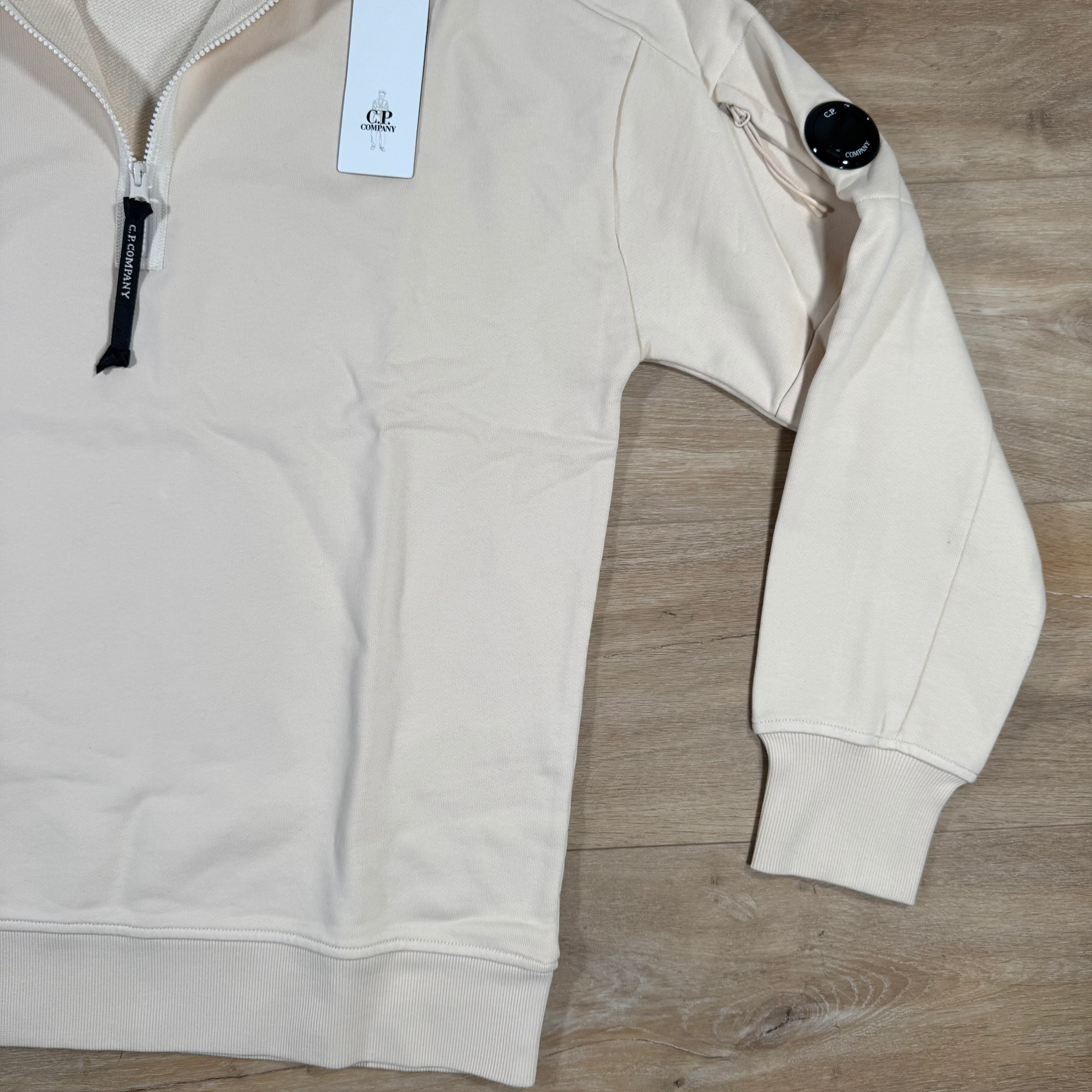 C.P. Company Diagonal Raised Half-Zip Lens Sweatshirt in Pistachio Shell - Image 3