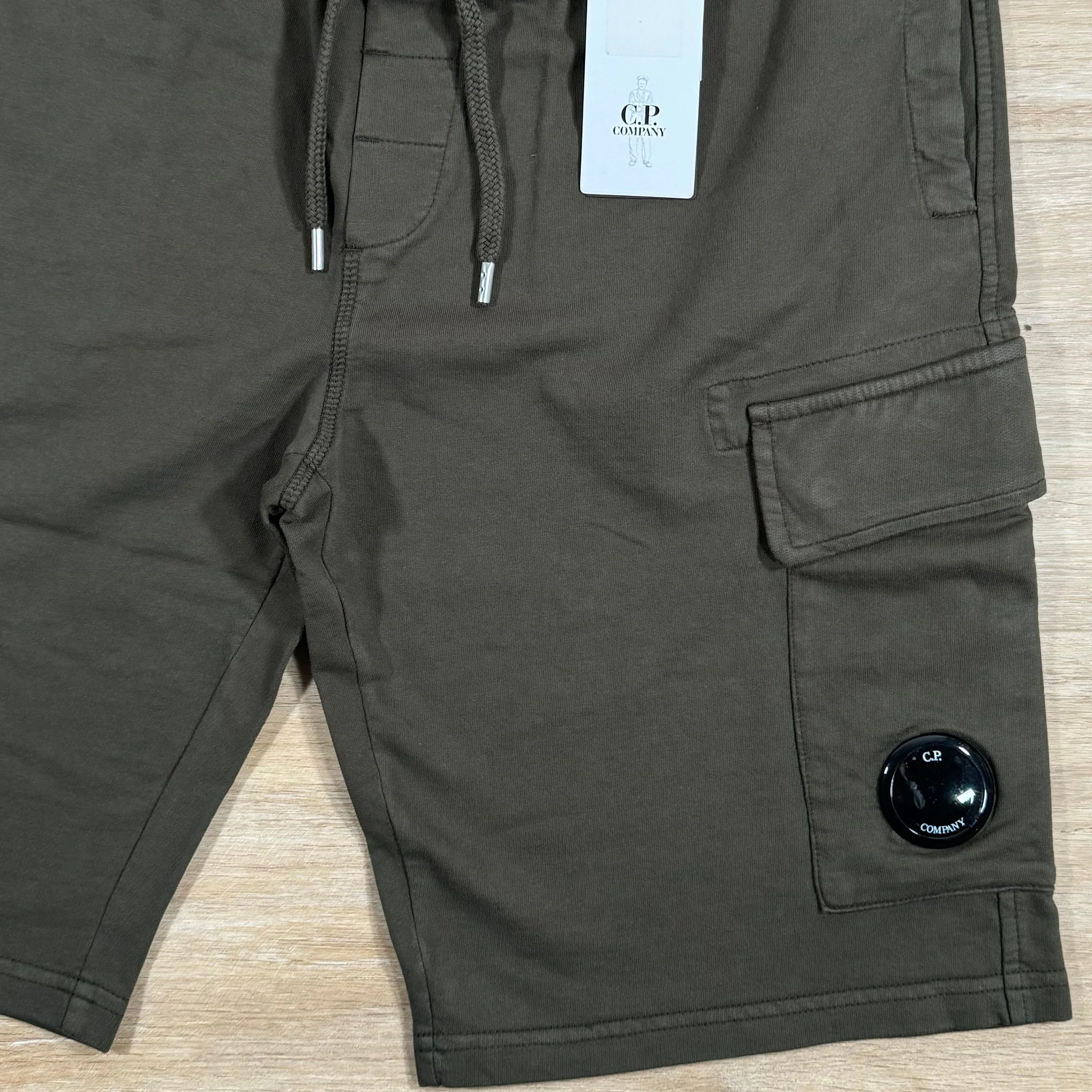 C.P. Company Light Fleece Cargo Lens Shorts in Ivy Green - Image 3
