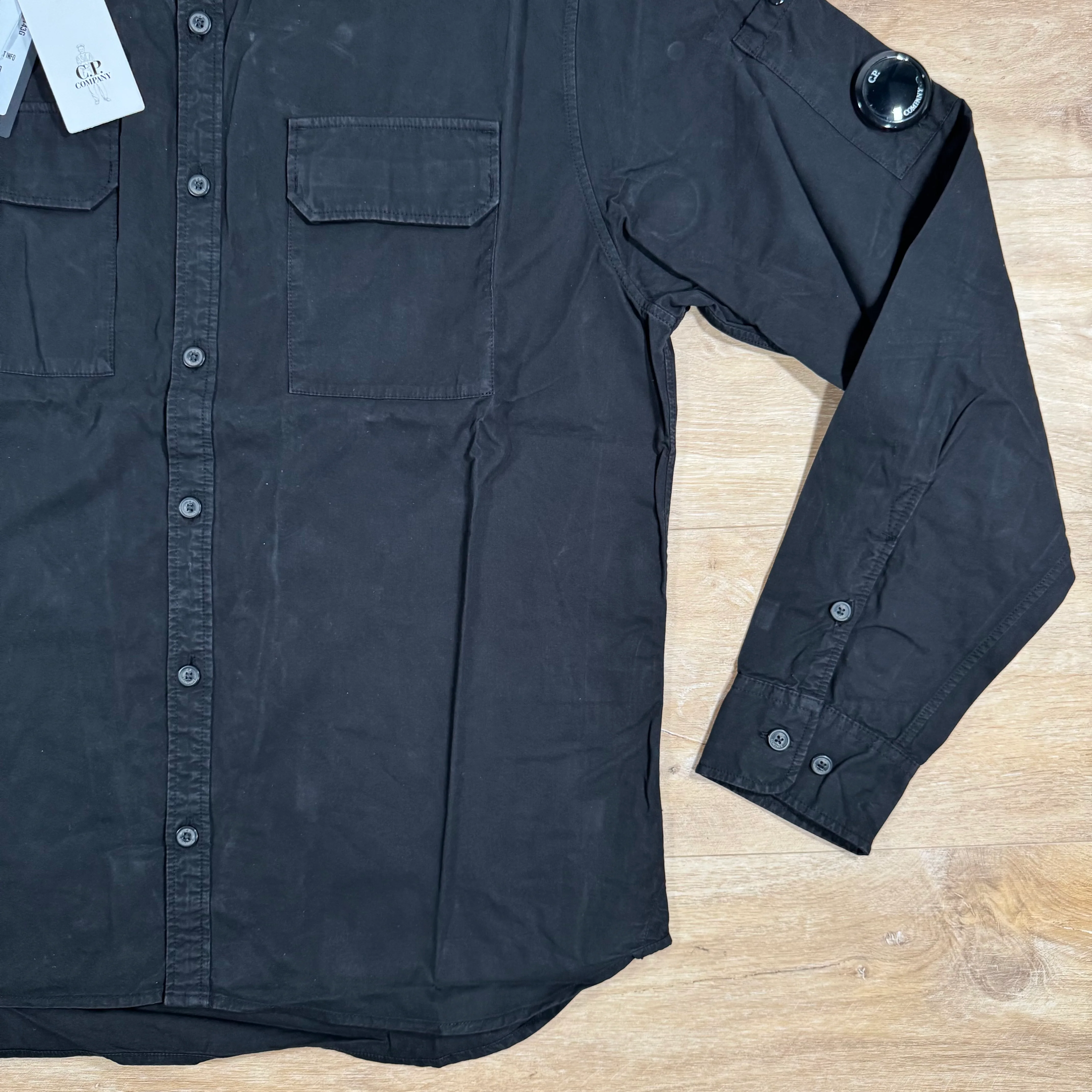 C.P. Company Organic Gabardine Lens Button Shirt in Black - Image 3