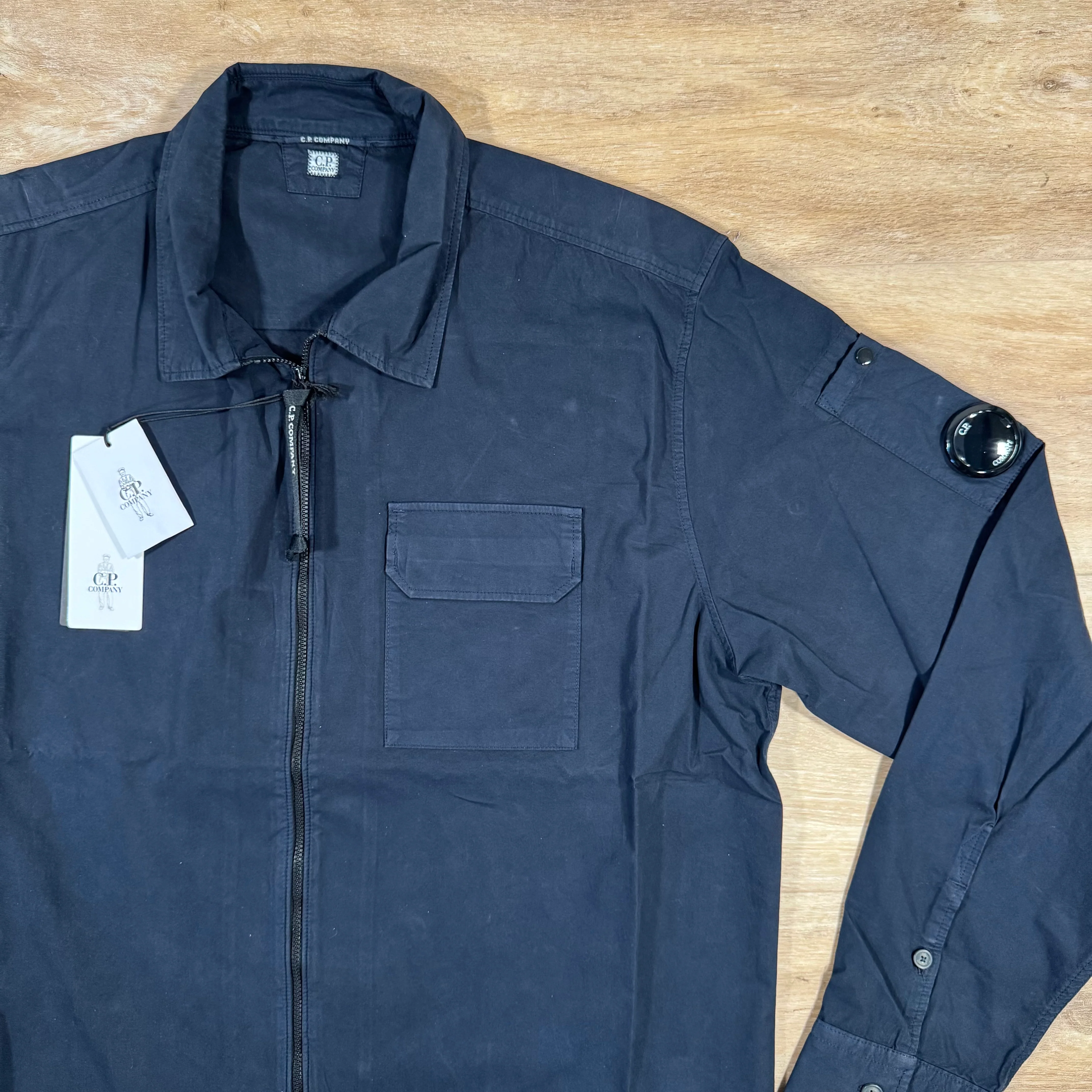 C.P. Company Organic Gabardine Lens Overshirt in Navy - Image 2