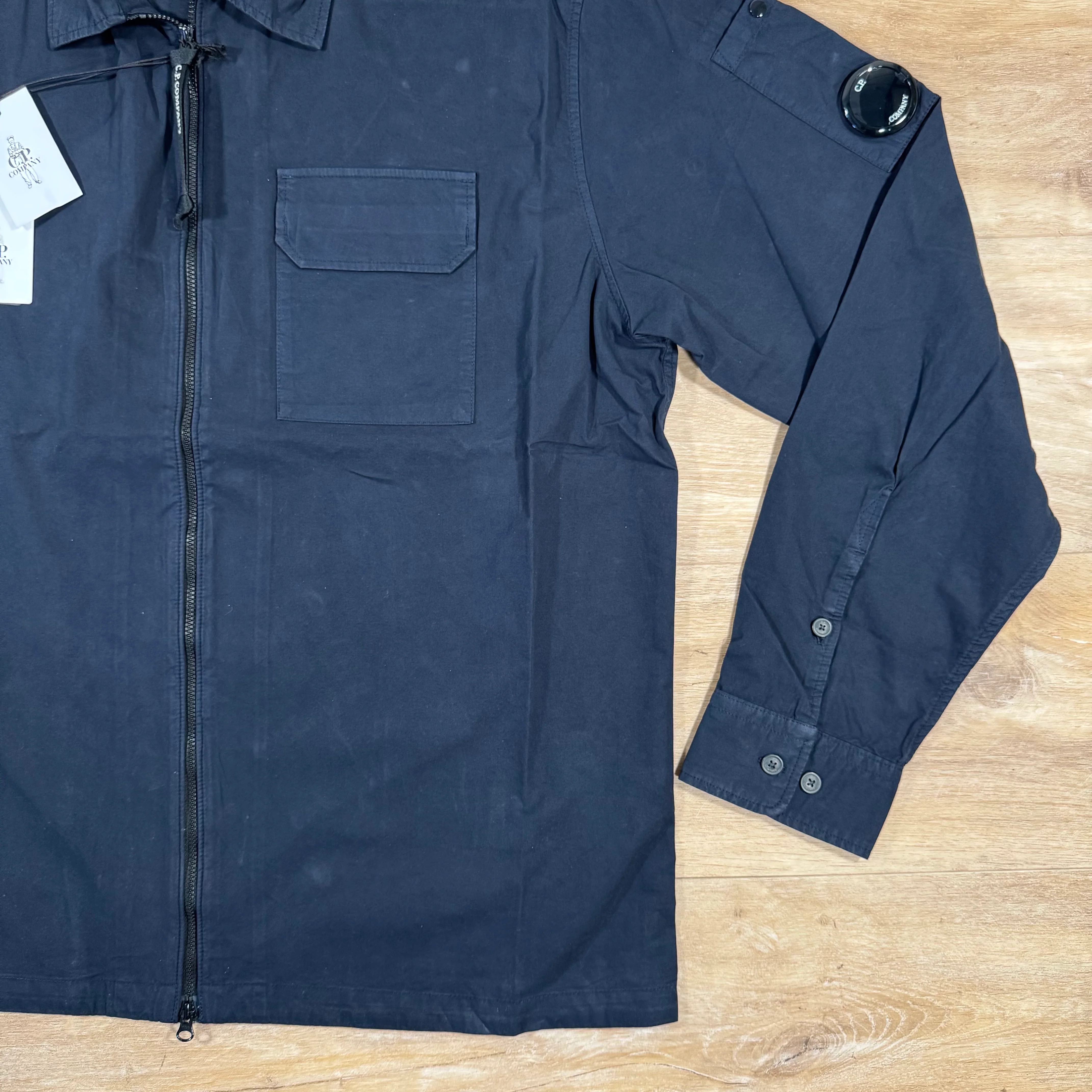 C.P. Company Organic Gabardine Lens Overshirt in Navy - Image 3