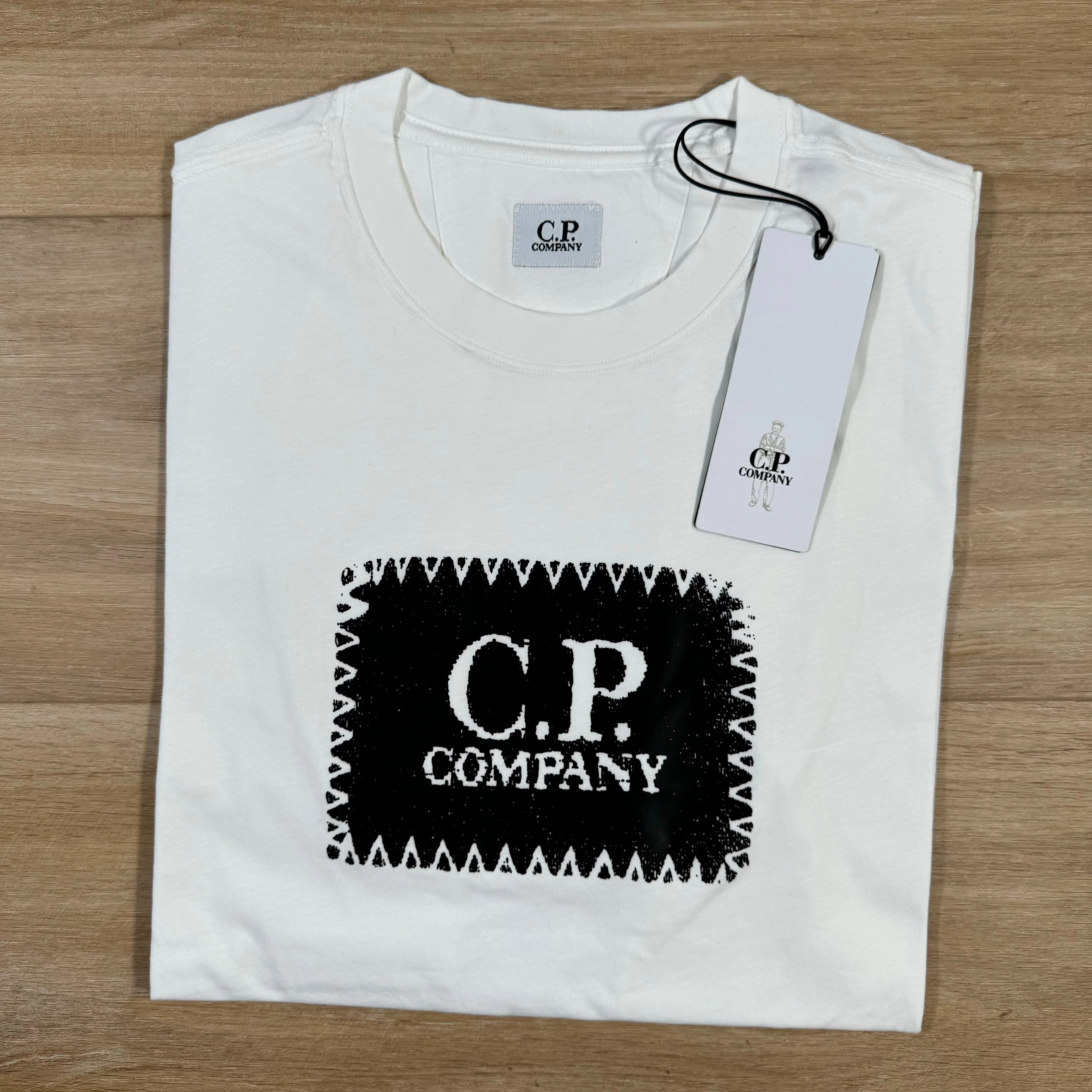 C.P. Company Stitch Block Logo T-Shirt in Gauze White - Image 2