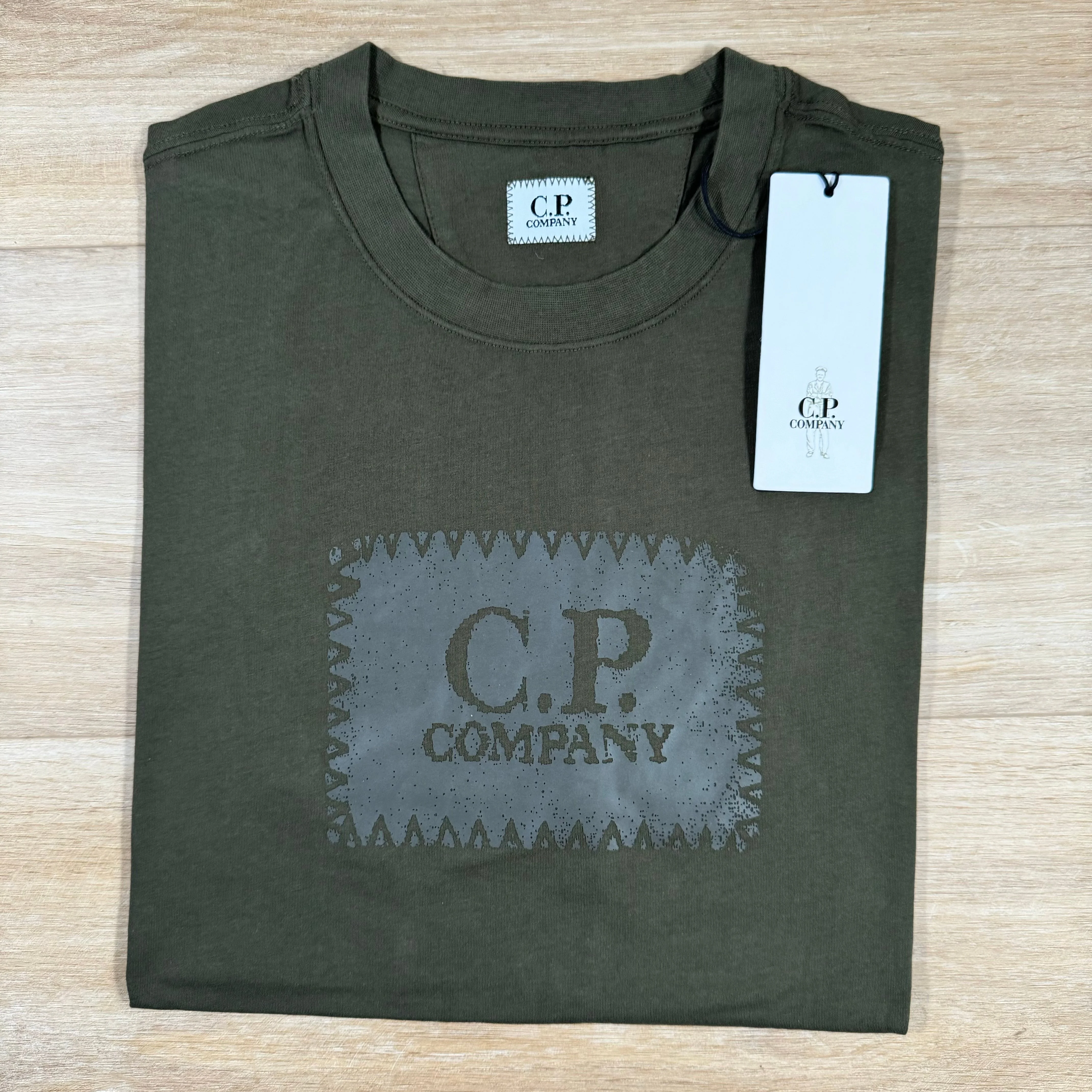 C.P. Company Stitch Block Logo T-Shirt in Ivy Green - Image 2