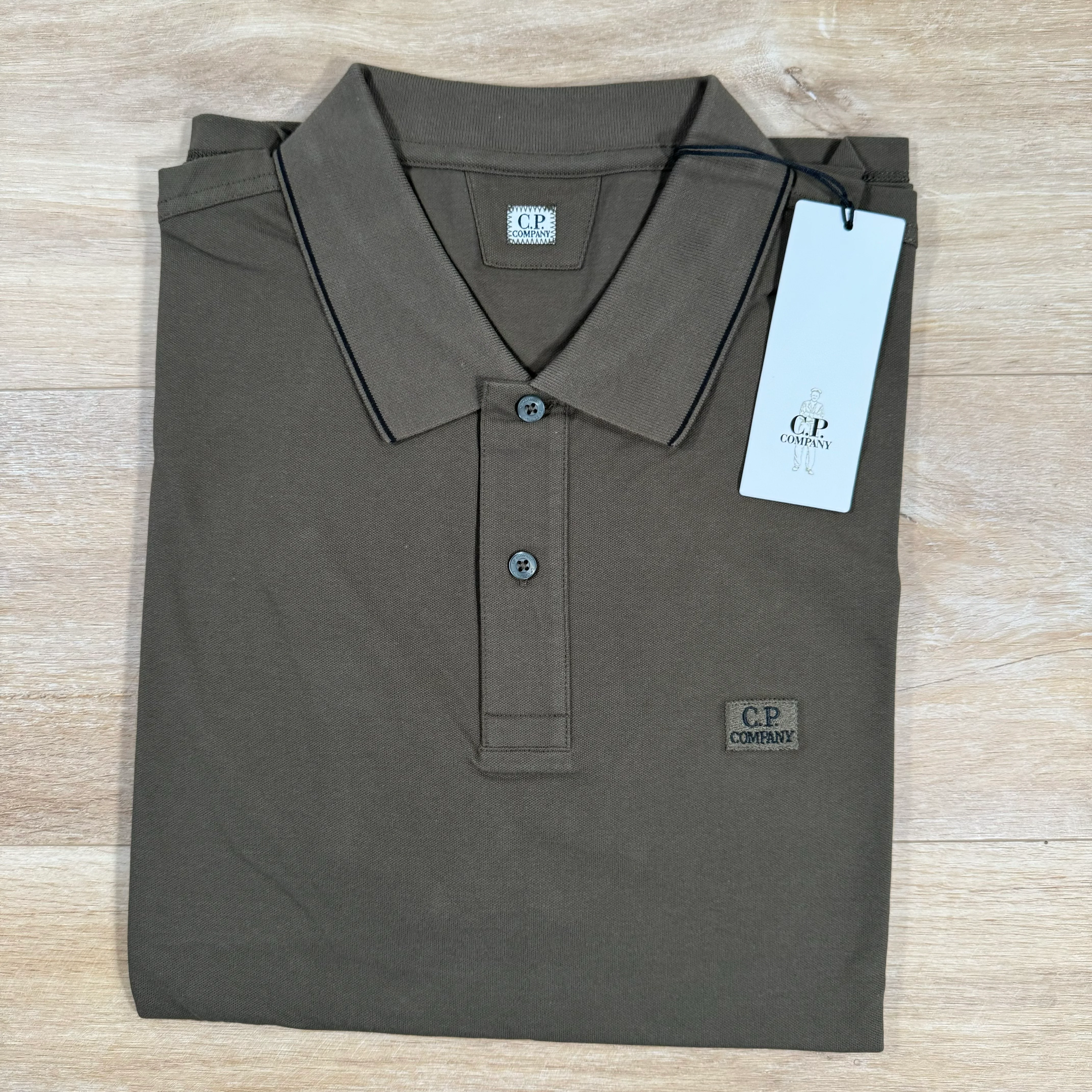 C.P. Company Stretch Piquet Striped Collar Polo Shirt in Ivy Green - Image 2