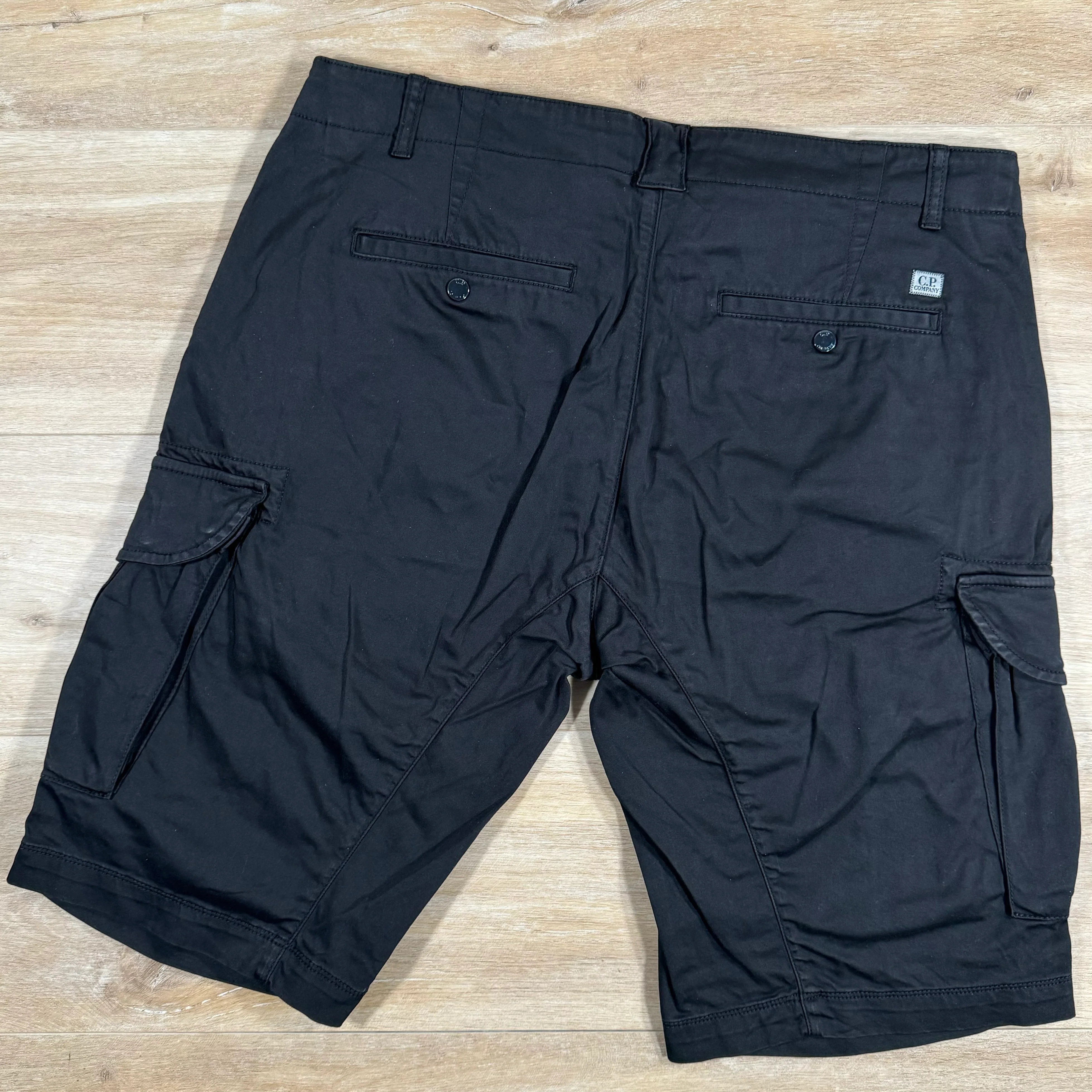 C.P. Company Stretch Sateen Cargo Lens Shorts in Black - Image 4