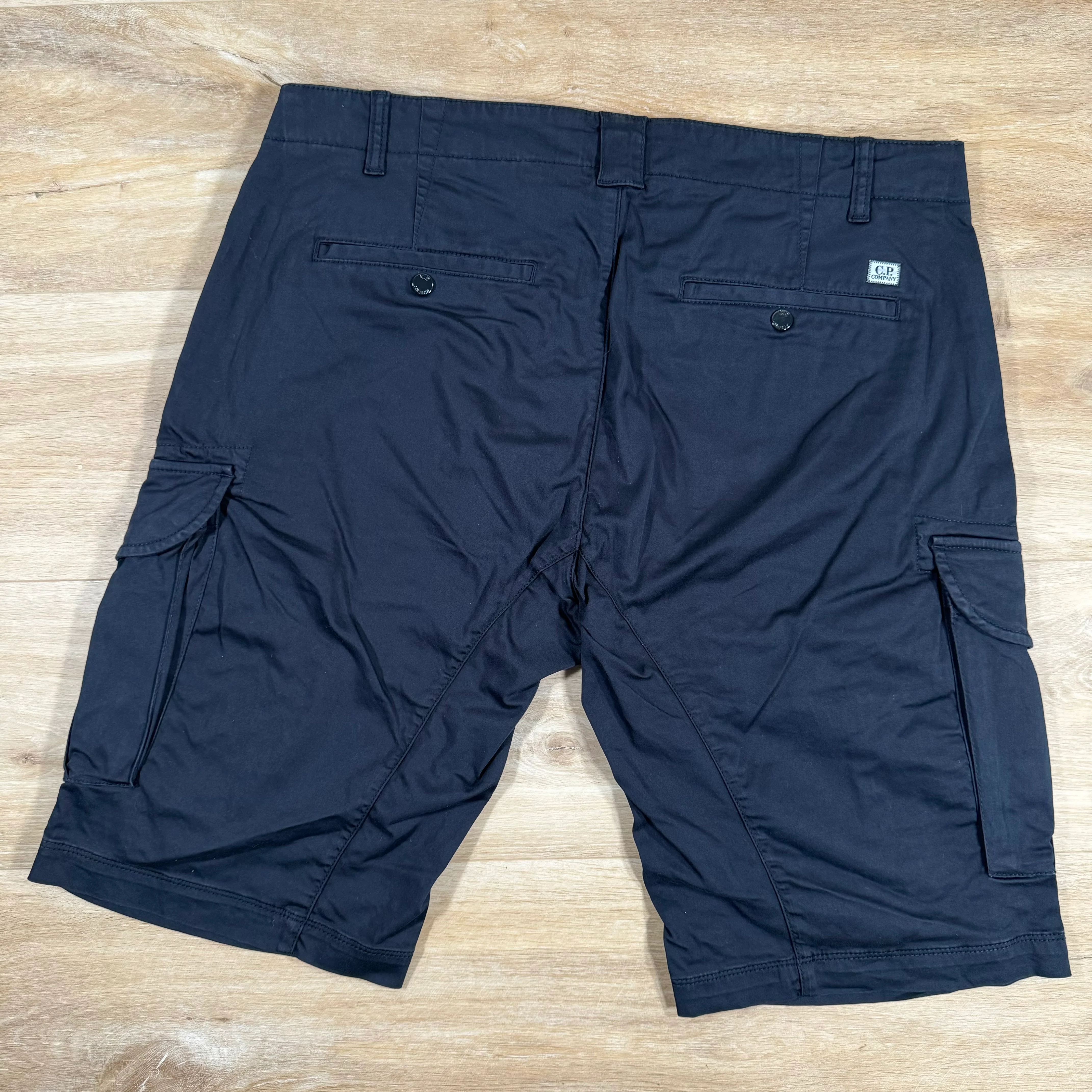C.P. Company Stretch Sateen Cargo Lens Shorts in Navy - Image 4