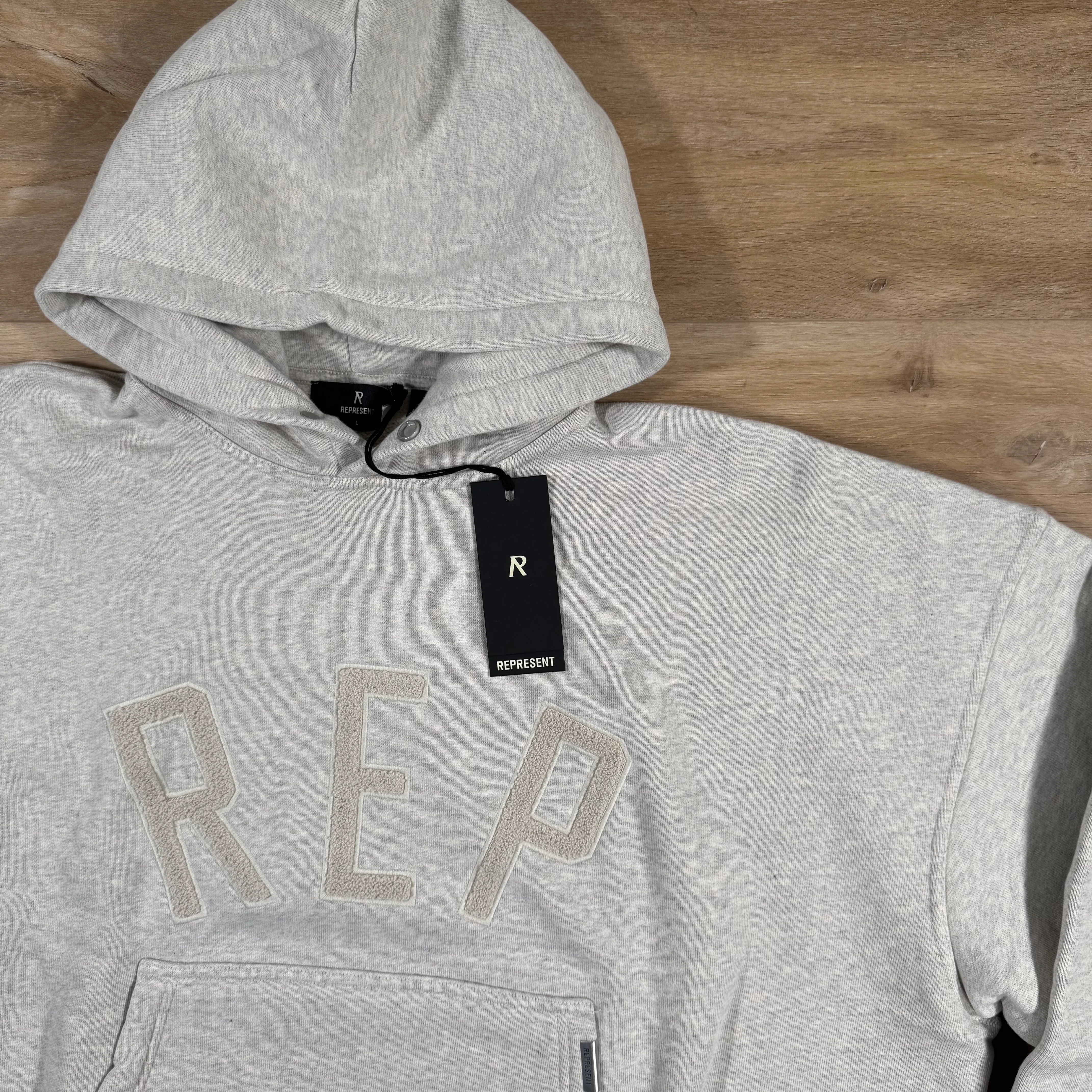 Represent Rep Applique Hoodie in Cream Marl - Image 2