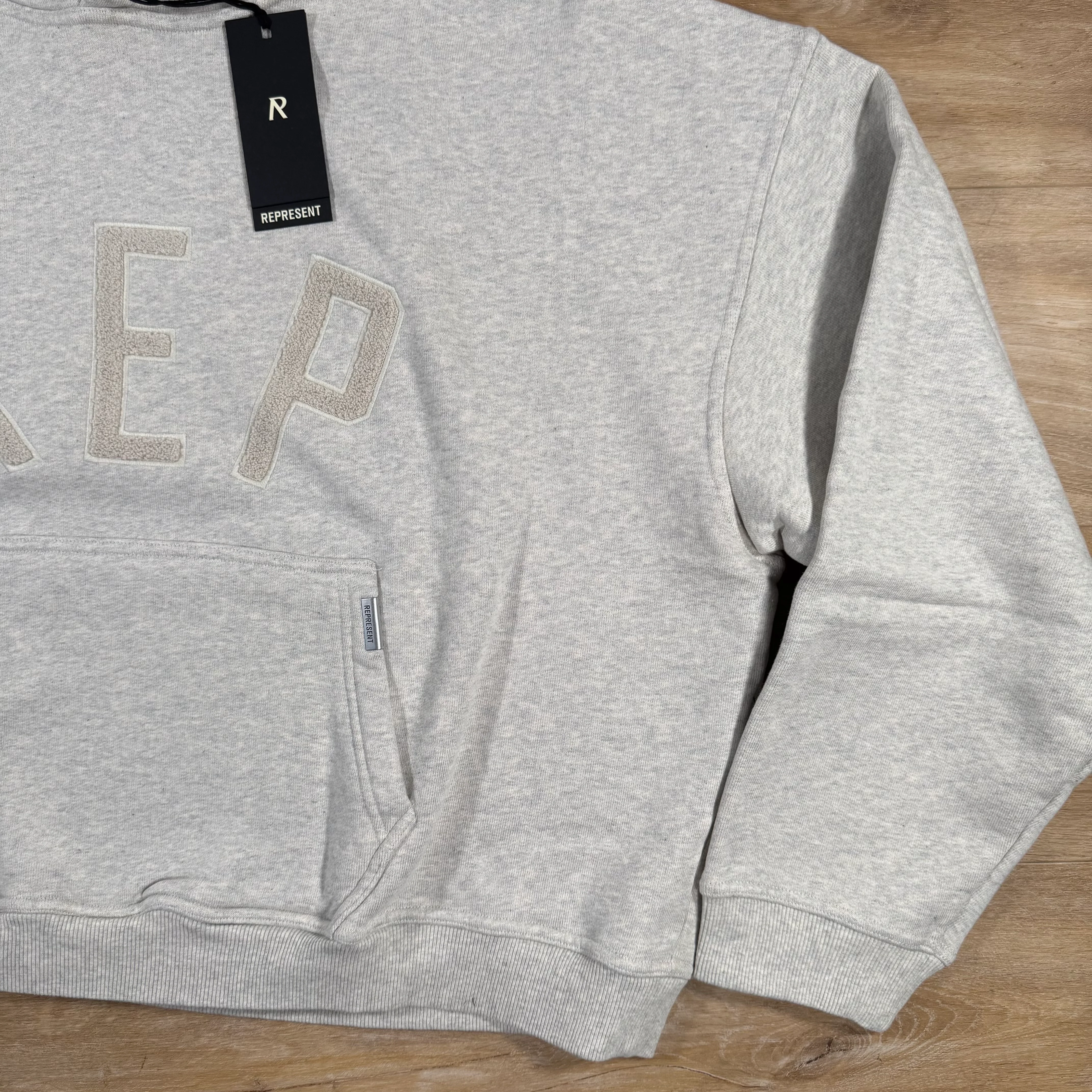 Represent Rep Applique Hoodie in Cream Marl - Image 3