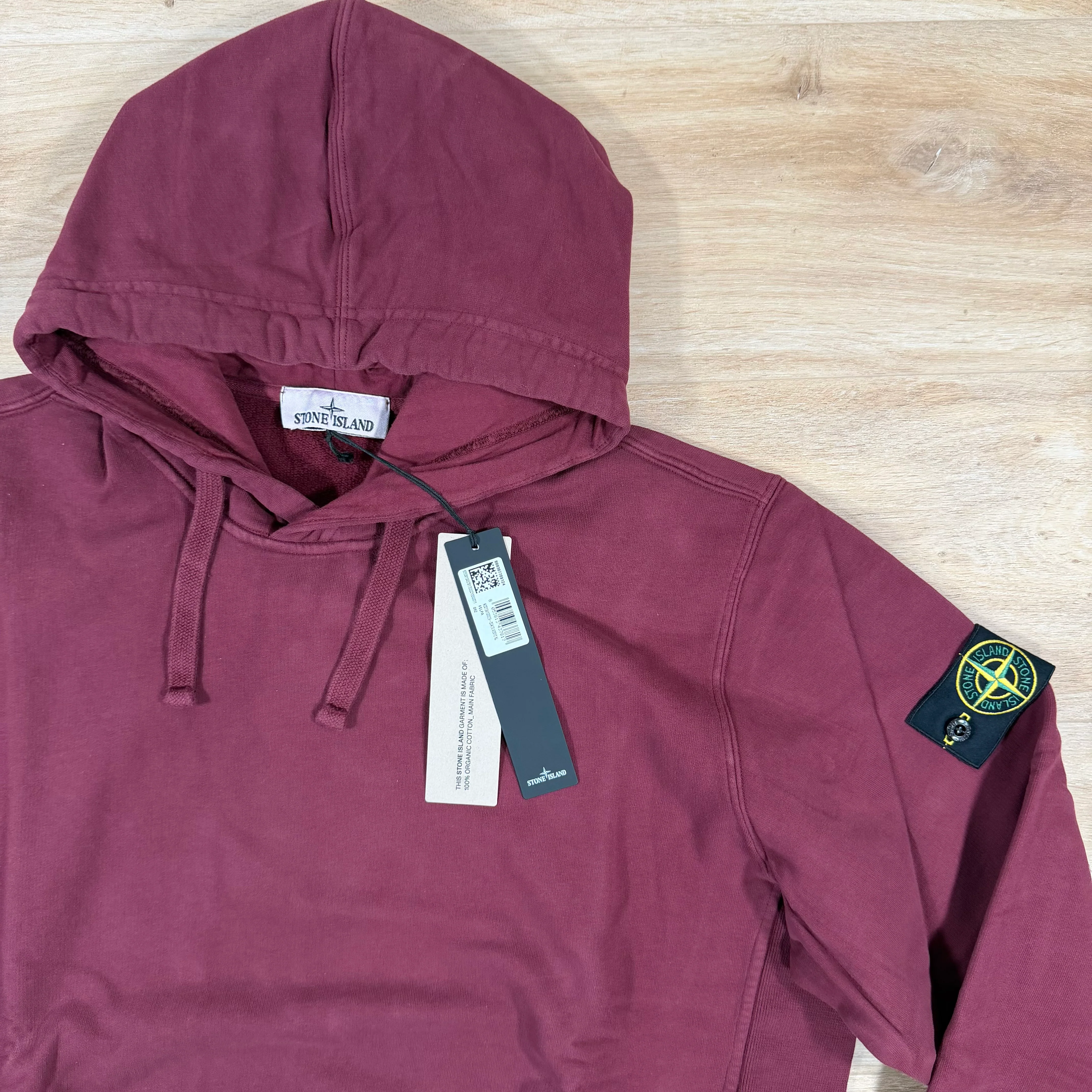 Stone Island Brushed Organic Cotton Fleece Hoodie in Dark Burgundy - Image 2