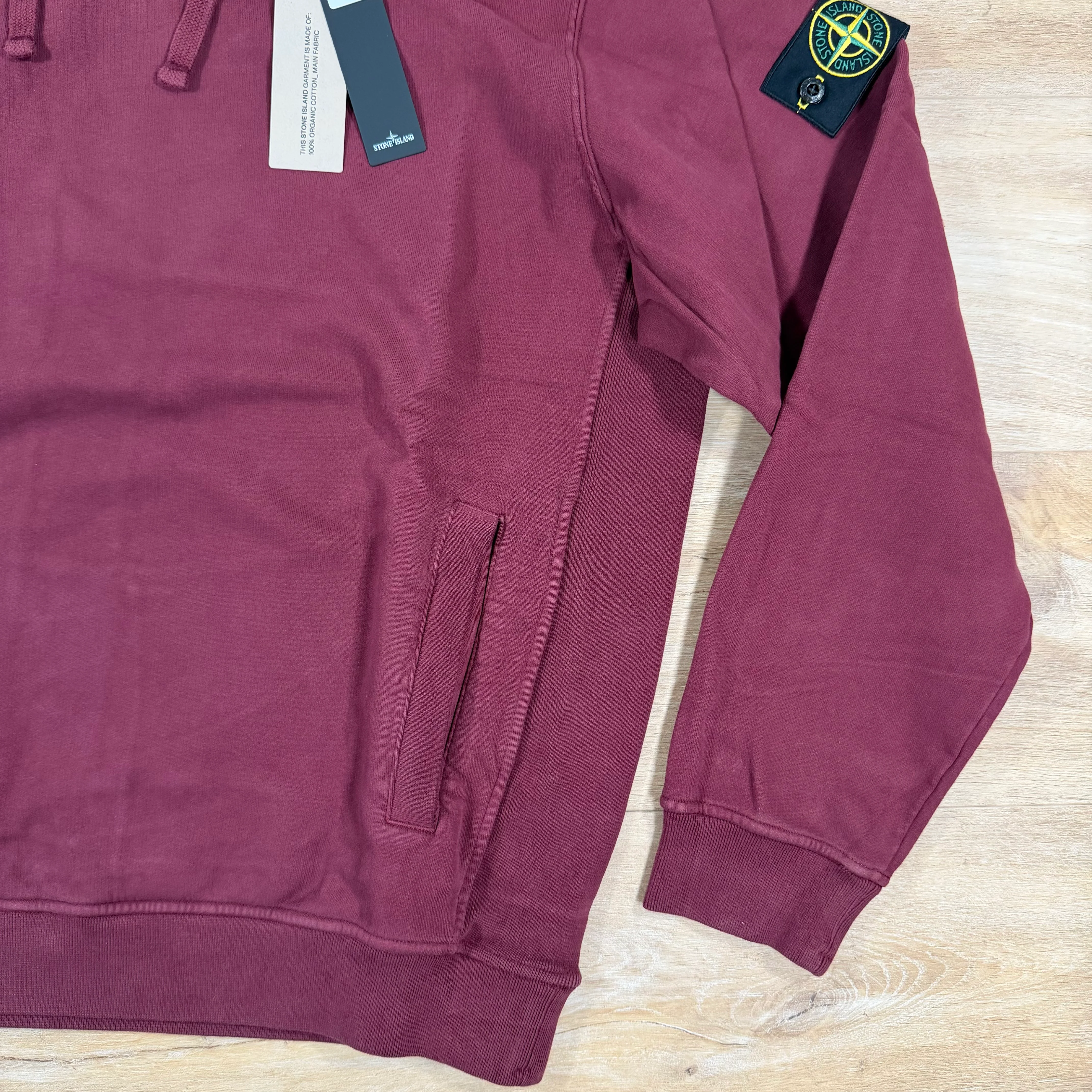 Stone Island Brushed Organic Cotton Fleece Hoodie in Dark Burgundy - Image 3
